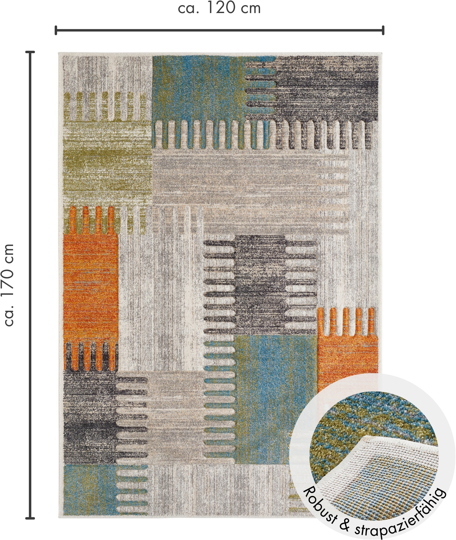 LUXOR living Teppich »Toronto«, rechteckig, 12 mm Höhe, Kurzflor, modernes Patchwork-Design, Hoch-Tief Struktur, Wohnzimmer