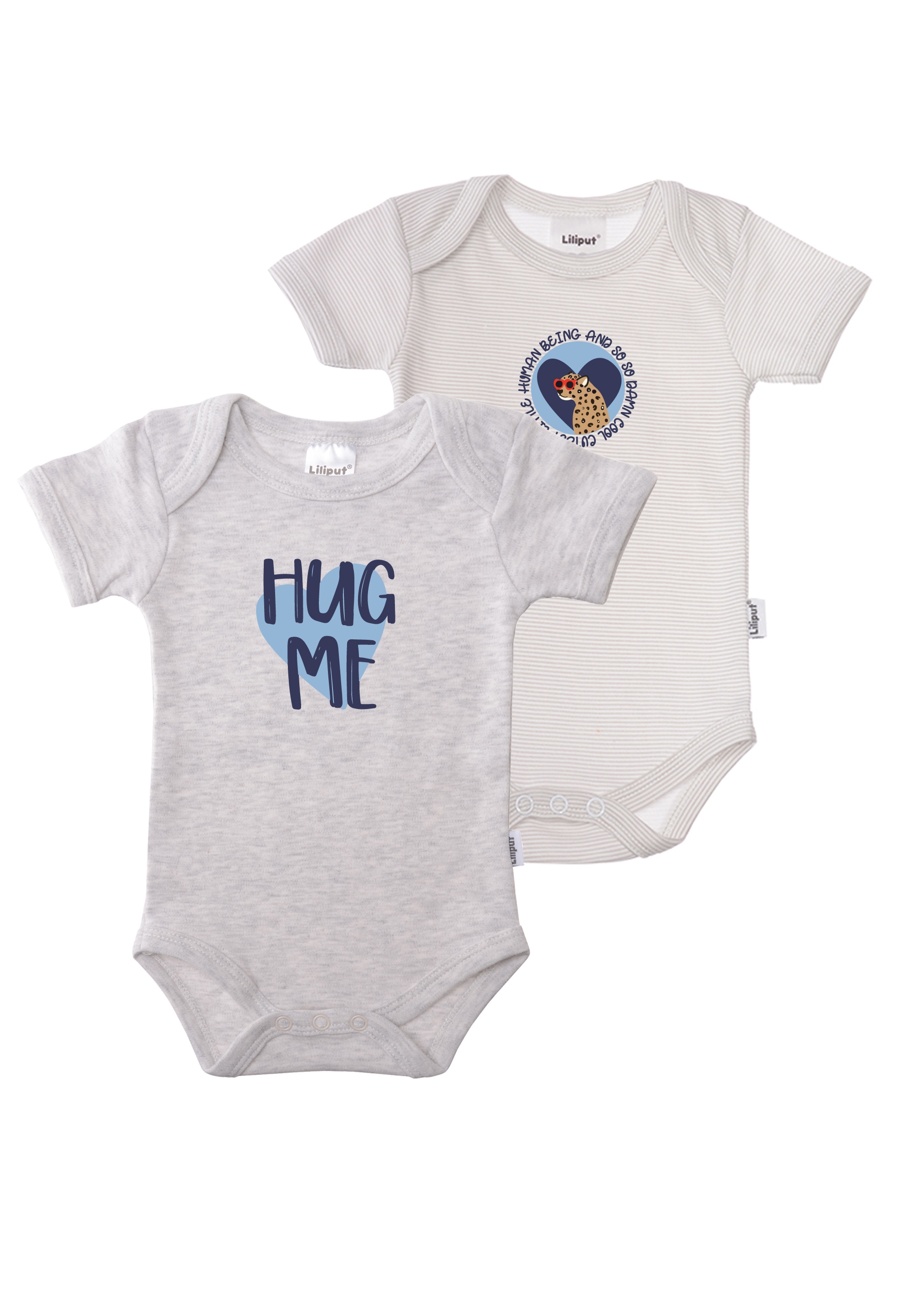 LILIPUT Jungen Kurzarmbody "Hug me", Gr. 74, grau, 100% Baumwolle, bedruckt, Bodys, mit praktischen Druckknöpfen im Schritt