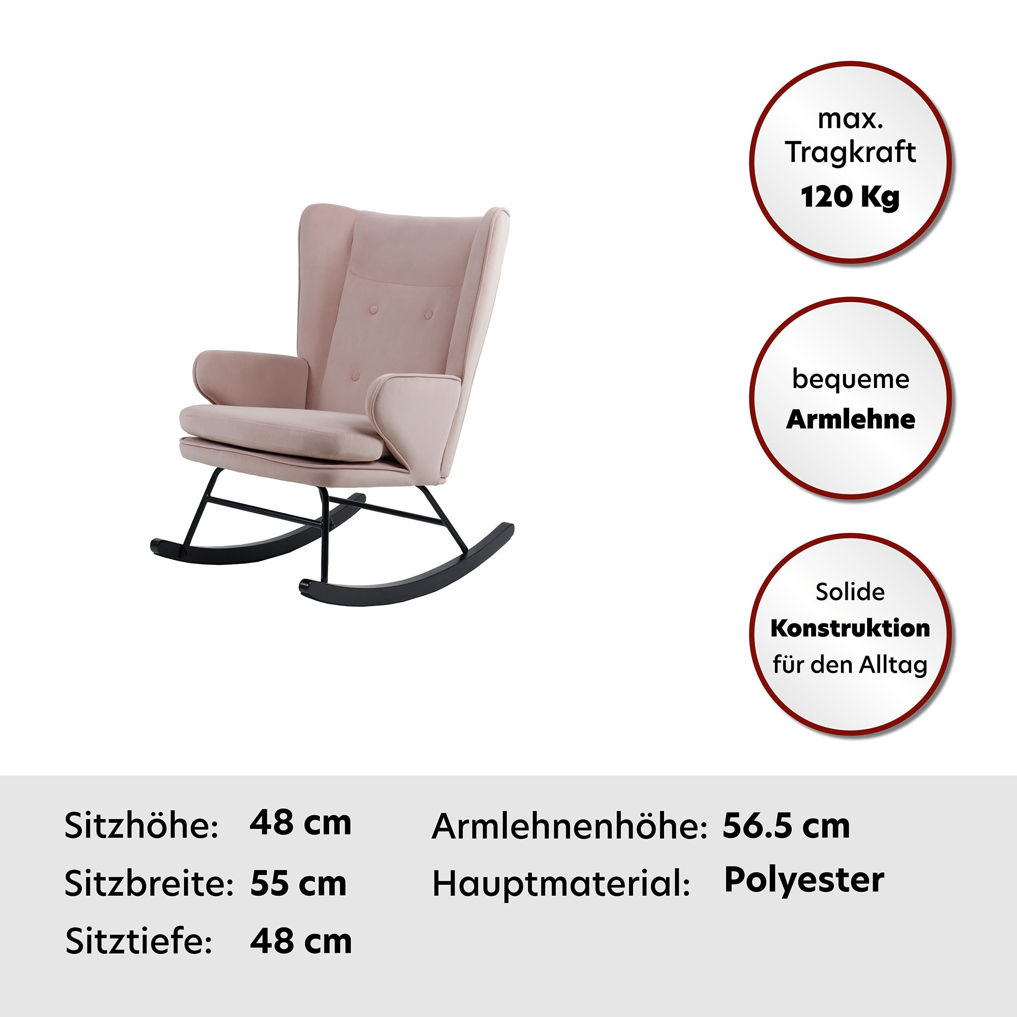 Kayoom Schaukelstuhl »Melorie 125, Metallgestell mit Kufen aus Holz«, 1 St., Schaukelstuhl, Zierknöpfe, Metallgestell mit Kufen aus Holz