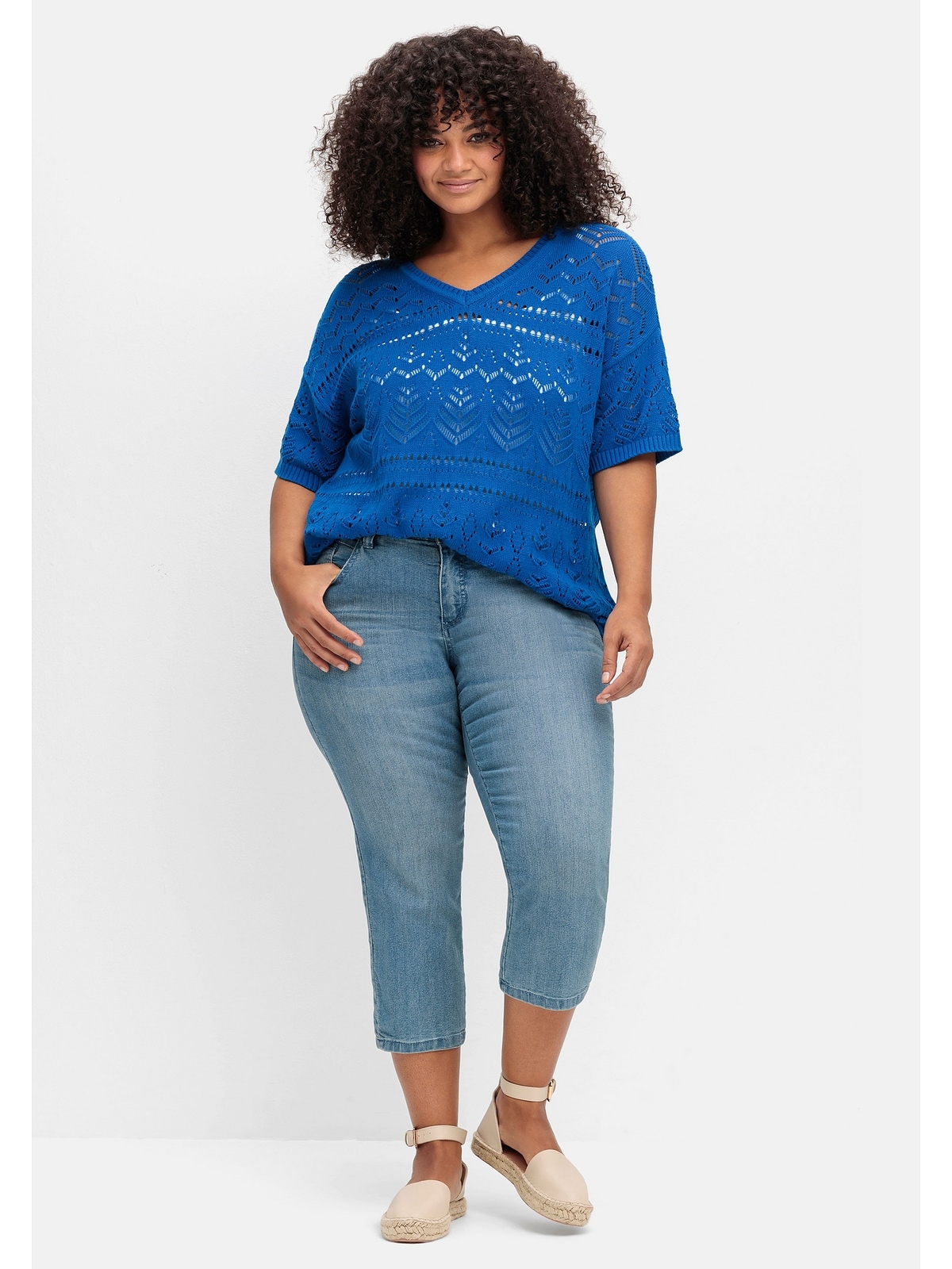 Sheego V-Ausschnitt-Pullover »Große Größen«, im Ajourstrick, in Oversize-Form