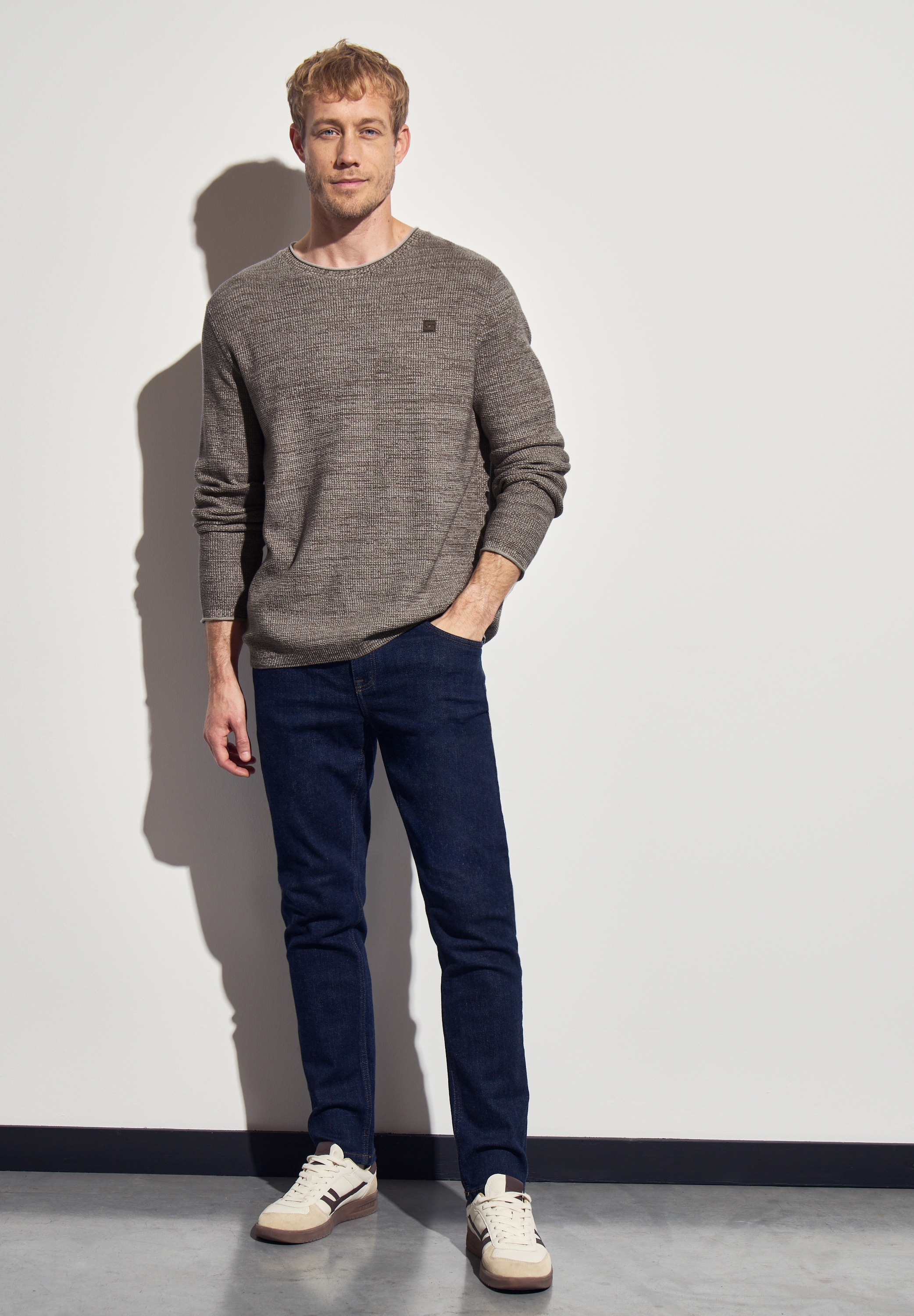 STREET ONE MEN Rundhalspullover, aus reiner Baumwolle