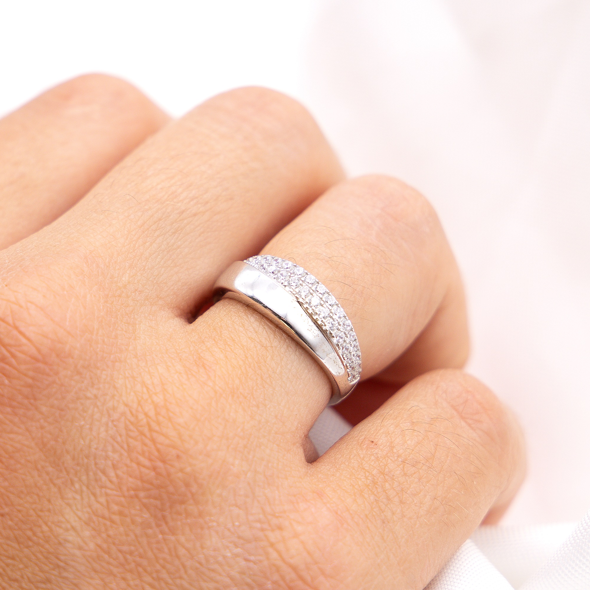 Zeeme Women's Finger Ring Silver 925 White Zirconia Size 19 2