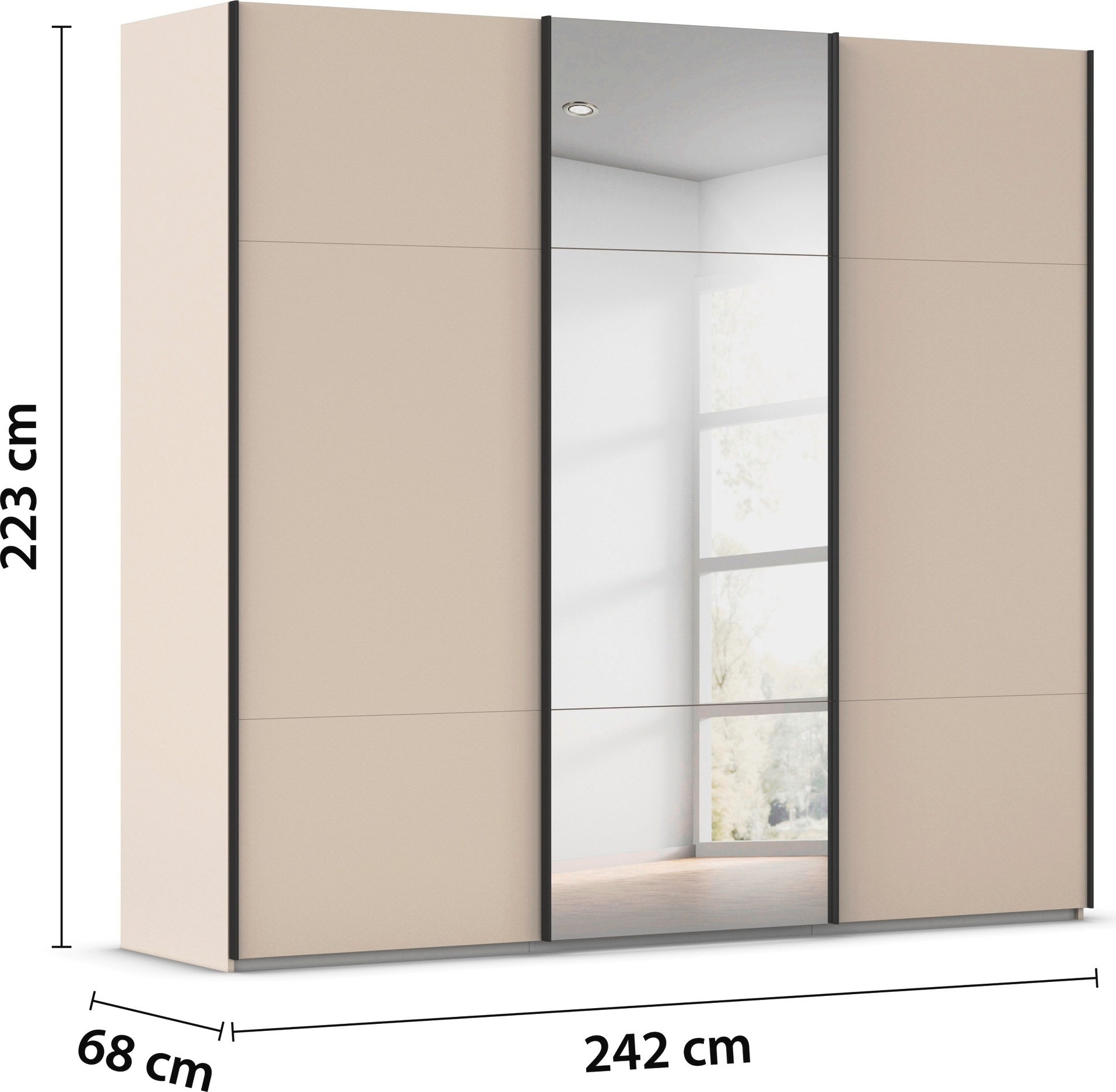 rauch Schwebetürenschrank »Kleiderschrank Schrank Garderobe Schlafzimmerschrank CONTIDO«, (in 3 verschiedenen Ausstattungen BASIC/CLASSIC/PREMIUM), aus hochwertigem Material in 6 Breiten 2 Griff-Farben MADE IN GERMANY
