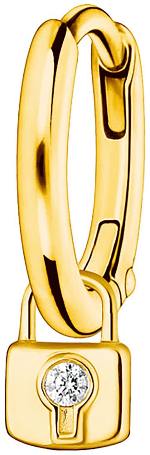 Single-Creole THOMAS SABO "mit abnehmbaren Schloss Anhänger", gold (gelbgoldfarben, weiß, weiß), Ohrringe, Damen, Silber 925 (recycelt), mit Zirkonia (synth.)