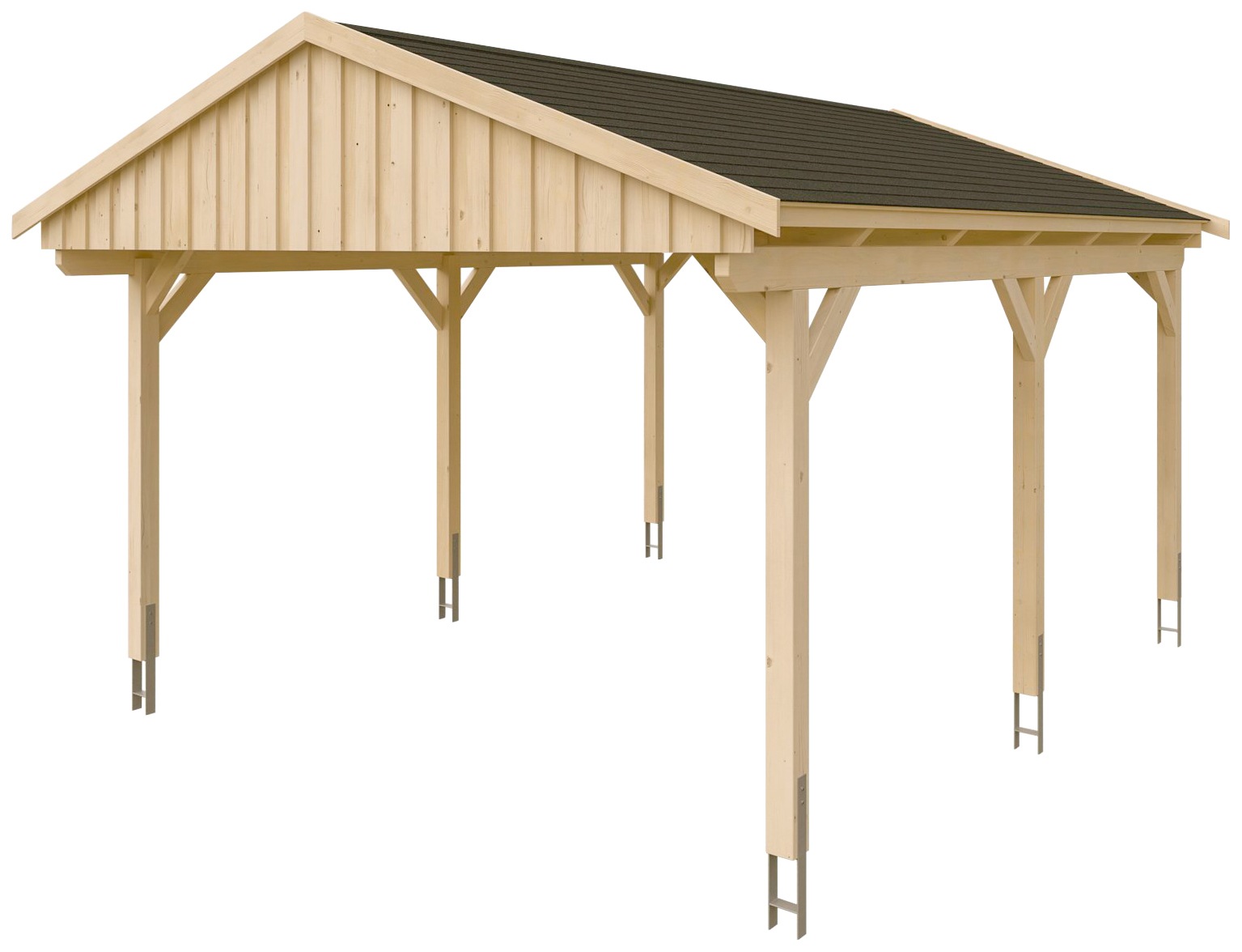 Skanholz Einzelcarport »Fichtelberg«, Leimholz-Nordisches Fichtenholz, natur, mit schwarzen Schindeln