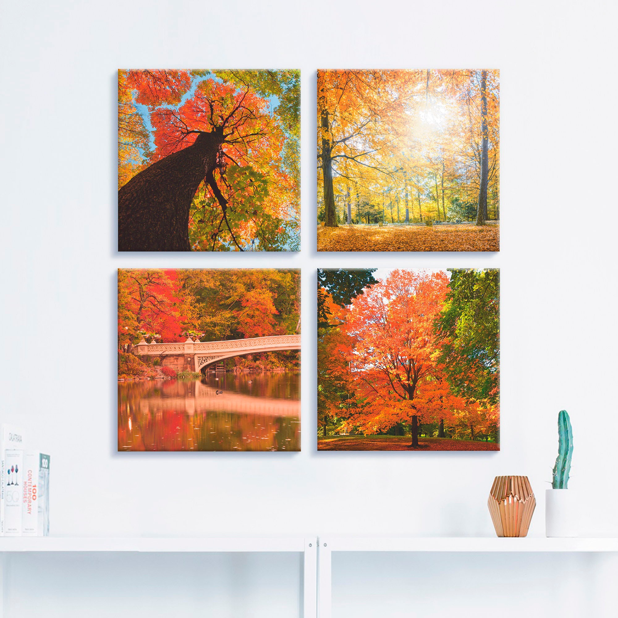 Artland Leinwandbild »Herbst Wald Panoramas«, Wald, (4 St.), 4er Set, verschiedene Größen