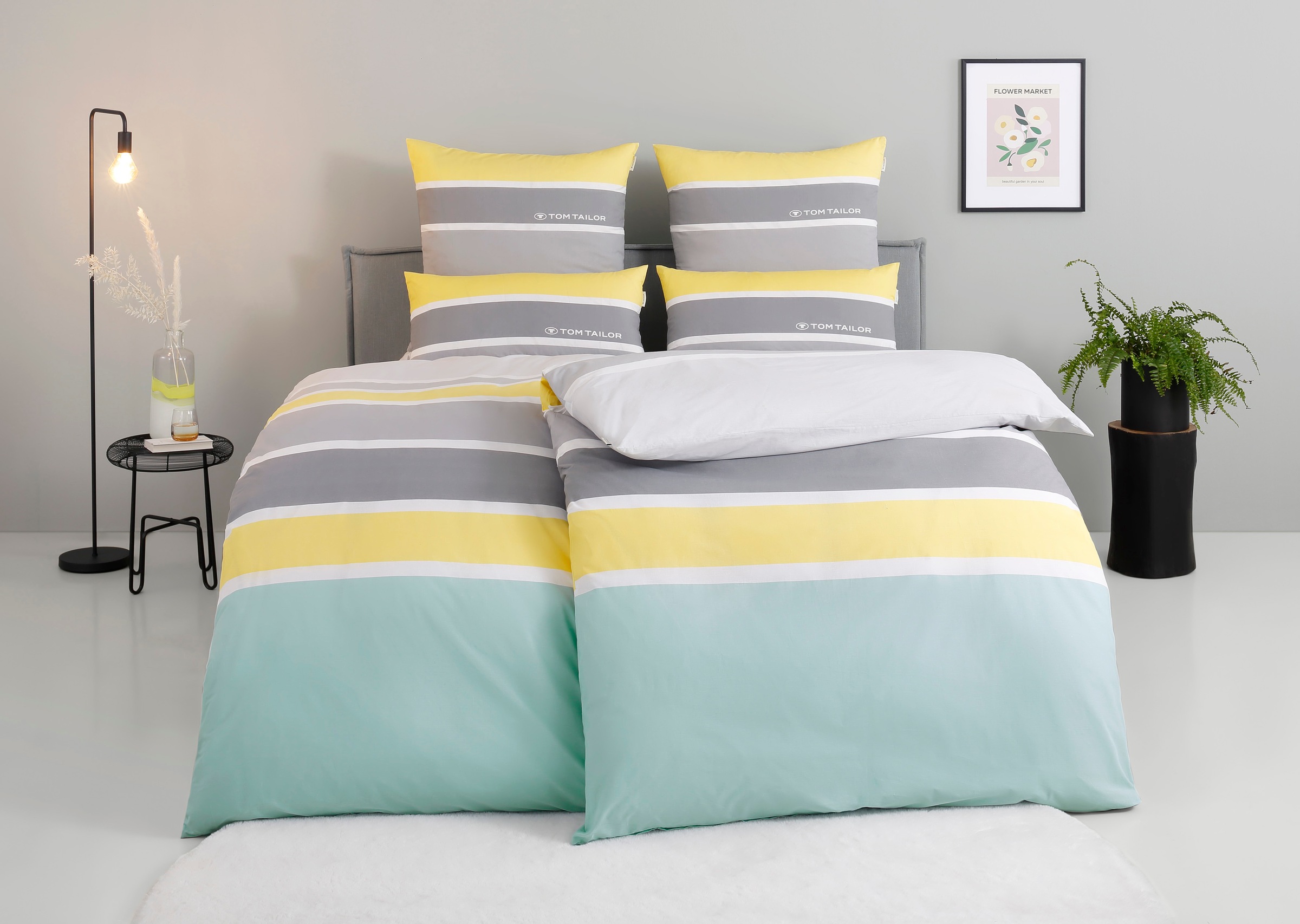 TOM TAILOR HOME Bettwäsche "Felix in Gr. 135x200 oder 155x220 cm" 3 Stk. mit GRATIS-Zugabe: Gästehandtuch (100% Baumwolle), mit Reißverschluss
