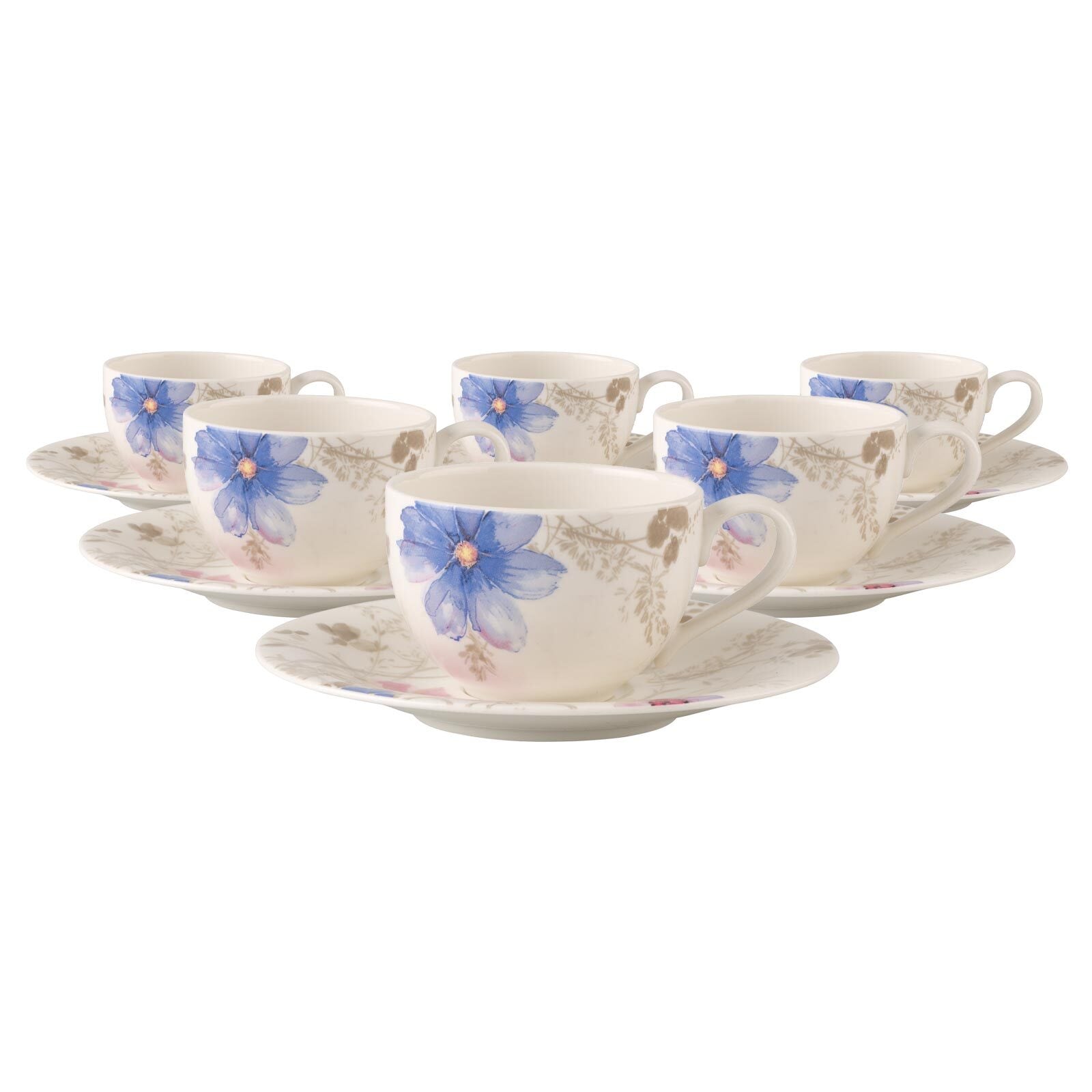 Villeroy & Boch Tasse "Kaffeetassen mit Untertassen Mariefleur Gris Basic 150 ml 6er Set bunt"