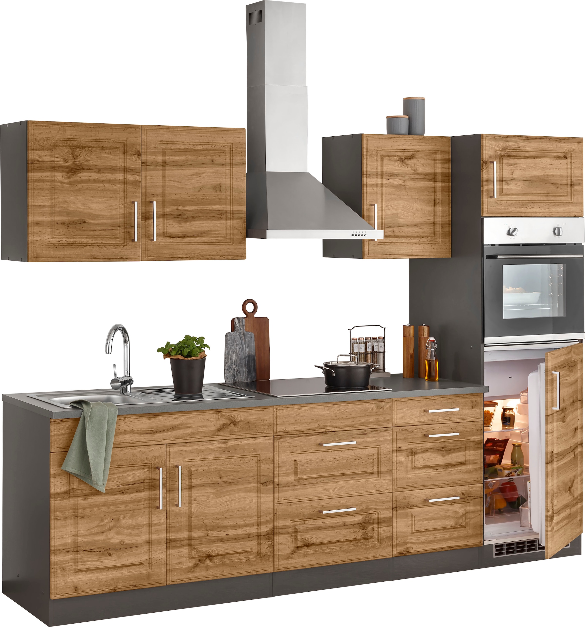 KOCHSTATION Küchenzeile »KS-Stockholm«, Breite 270 cm, mit hochwertigen MDF Fronten im Landhaus-Stil