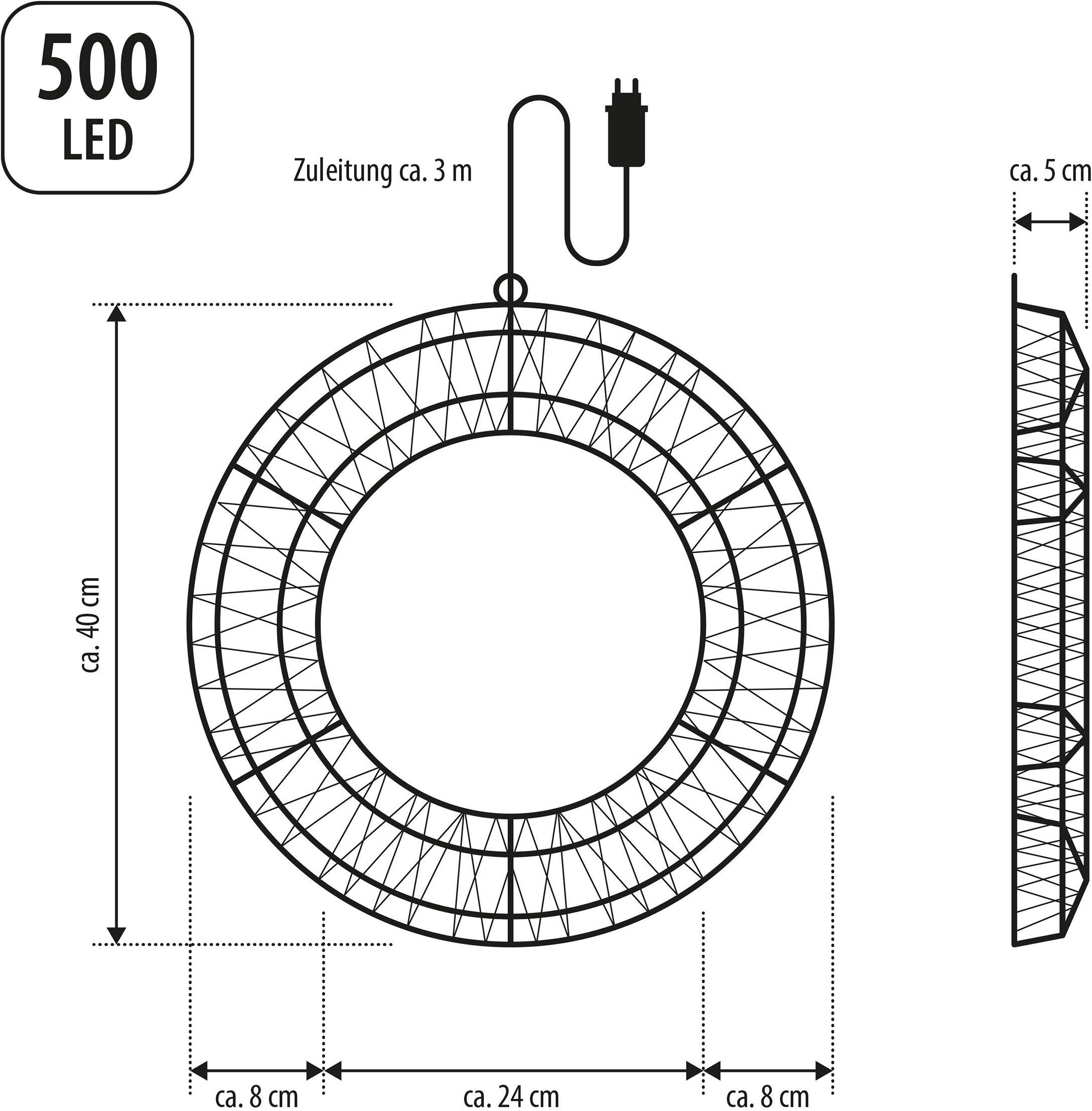 OTTO home LED Dekolicht »LED Dekokranz GENNIA« LED-Modul 1 Stk. Warmweiß IP44, Metall, starke LED-Dichte, 3 m Zuleitung