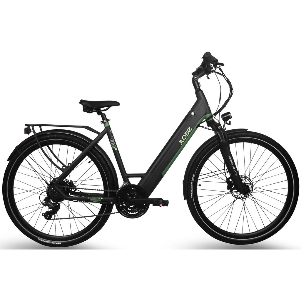 LLobe E-Bike »Yukon Lady 2.1 36V / 12,8Ah«, 21 Gang, Shimano, Shimano Tourney 21-Gang Kettenschaltung, Heckmotor 250 W