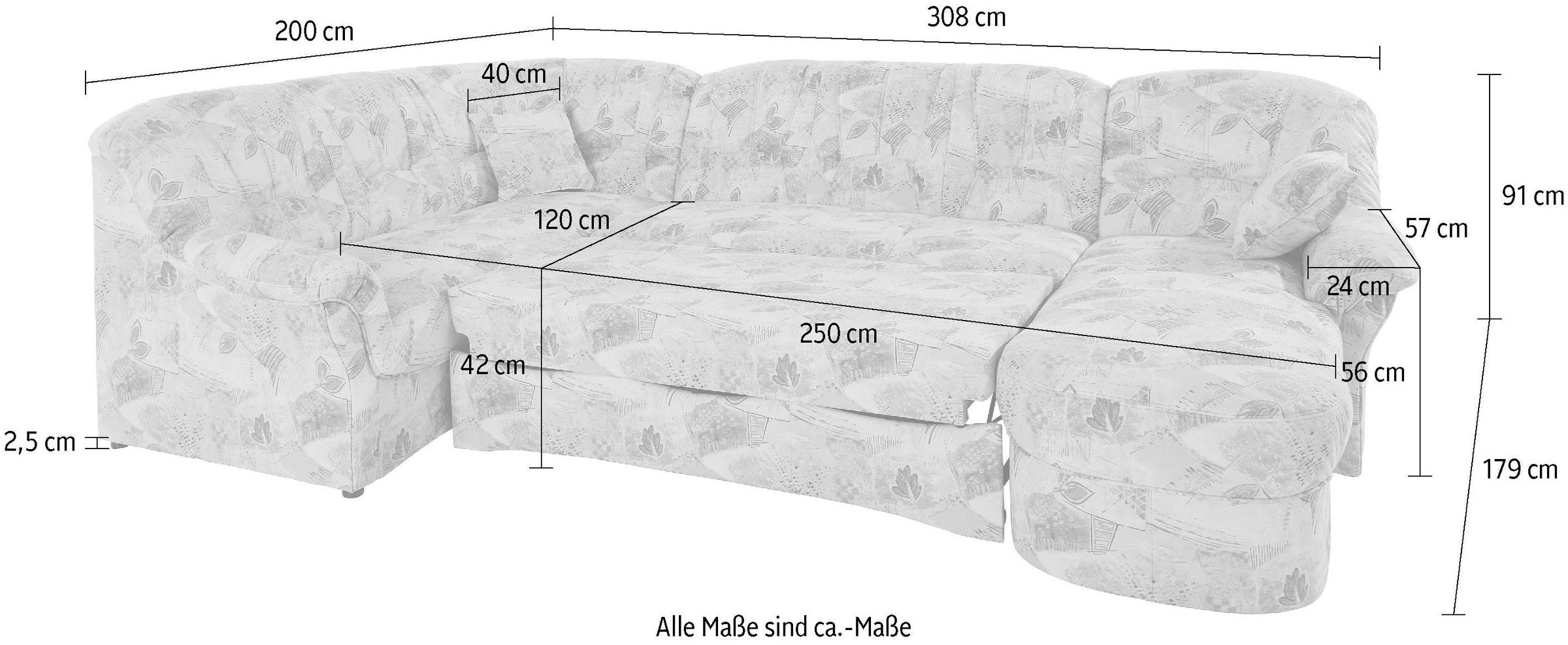 DOMO collection Wohnlandschaft »Bahia Sitzbelastung 140 kg, U-Form«, wahlweise mit Bettfunktion