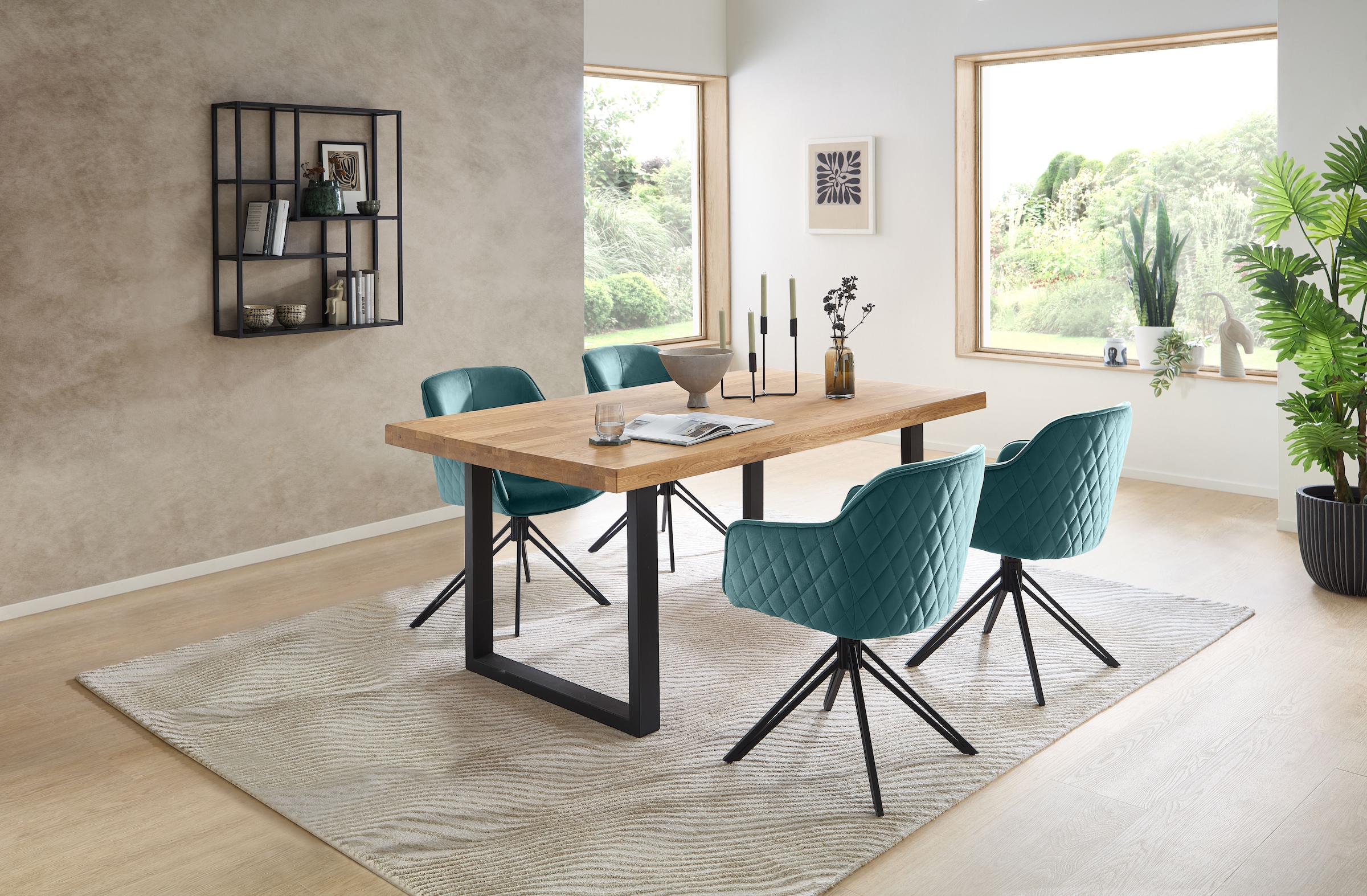 Stolkom Esstisch »Chris Esszimmertisch Eiche Massivholz, BxHxT 110x47x70 cm«, Gerade Kante, Industrial Style Eiche Massivholz