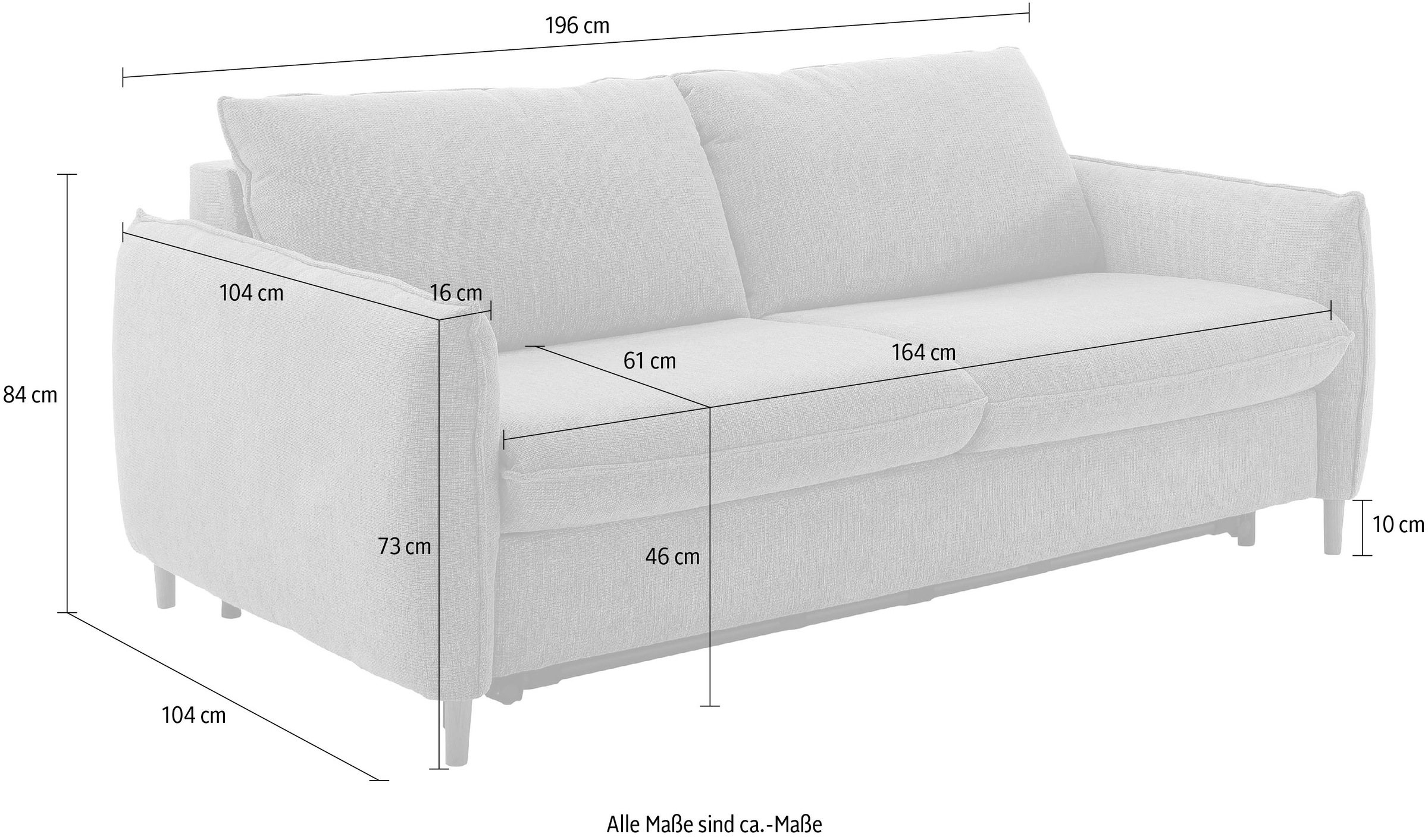 Places of Style Schlafsofa »Bacoli für Dauerschläfer geeignet durch hochwertigen Faltbeschlag«, in 3 Breiten und 3 Matratzenausführungen, belastbar 200 bis 270 kg