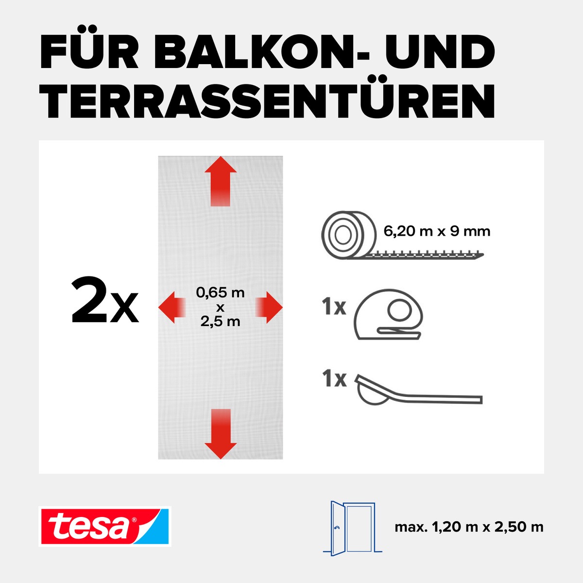 tesa Insektenschutz-Tür »Insect Stop Comfort Fliegengitter für Türen - 1,3 m : 2,5 m«, Insektenschutzgitter Dachfenster - ohne Bohren - zuschneidbar