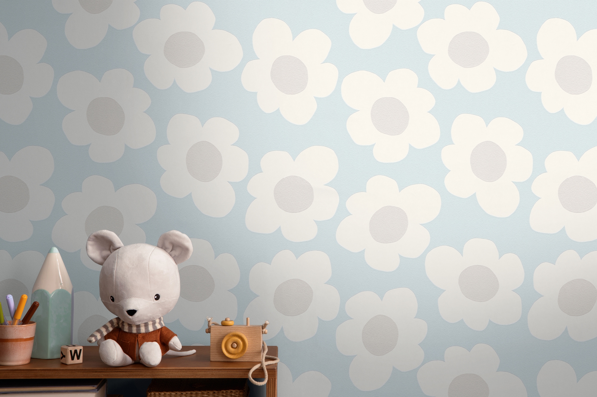 living walls Vliestapete »Kids Studio Retro Blumen – Vliestapete für Kinder« Retro | floral | geblümt glatt Große grafische Blüten im freundlichen Retro-Look