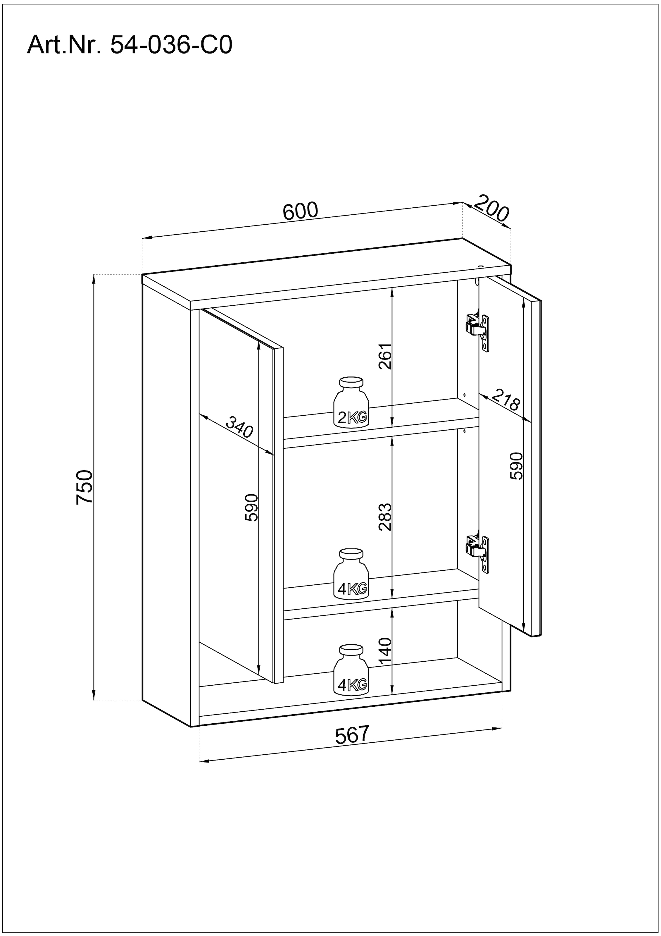 BASIC by Balculina Spiegelschrank »Lucera Spiegelschrank, Badezimmerschrank BxHxT 60x75x20«, (1 St.), Breite 60 cm, Tür L/R montierbar, LED-Beleuchtung