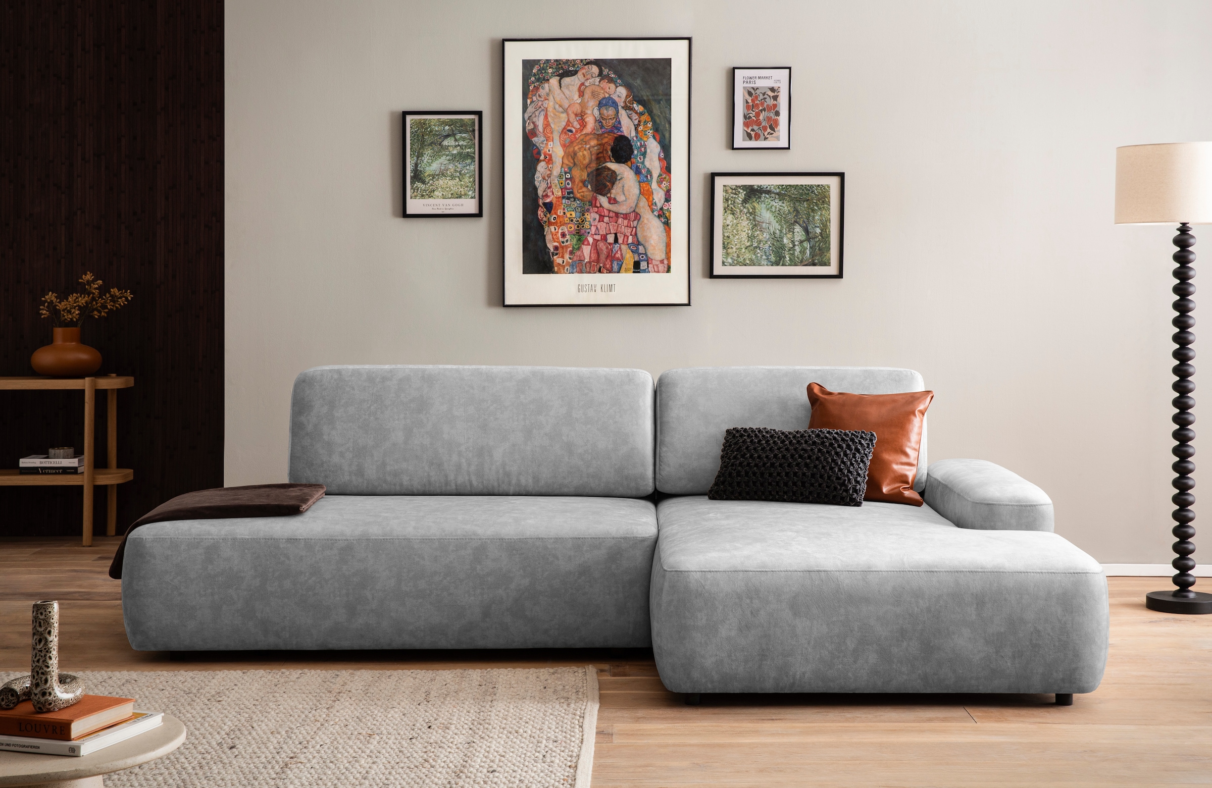 INOSIGN Ecksofa »TORGE, Schlafsofa Cord, Samtvelours u. Strukur fein, Couch in L-Form«, Schlaffunktion und Bettkasten, Liegefläche: 210x125 cm, neues Design
