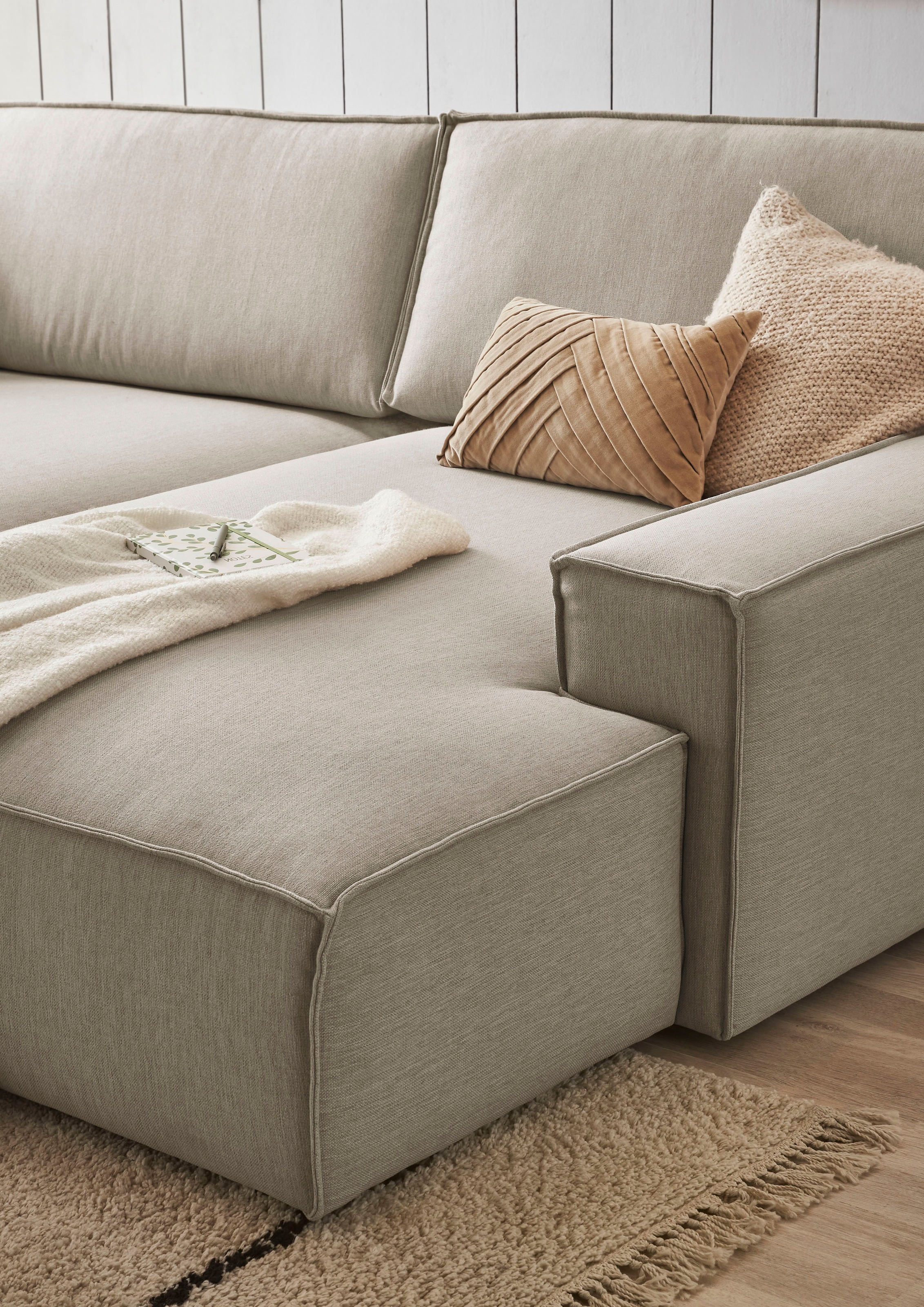 Home affaire Polsterecke »NEU: SHERWOOD XXL tief, L-Form mit Schlaffunktion, Big-Sofa mit Hocker«, (Set, 2 St.), stellbar zum Schlafsofa (Krokodilverbinder), Cord, Leinenoptik