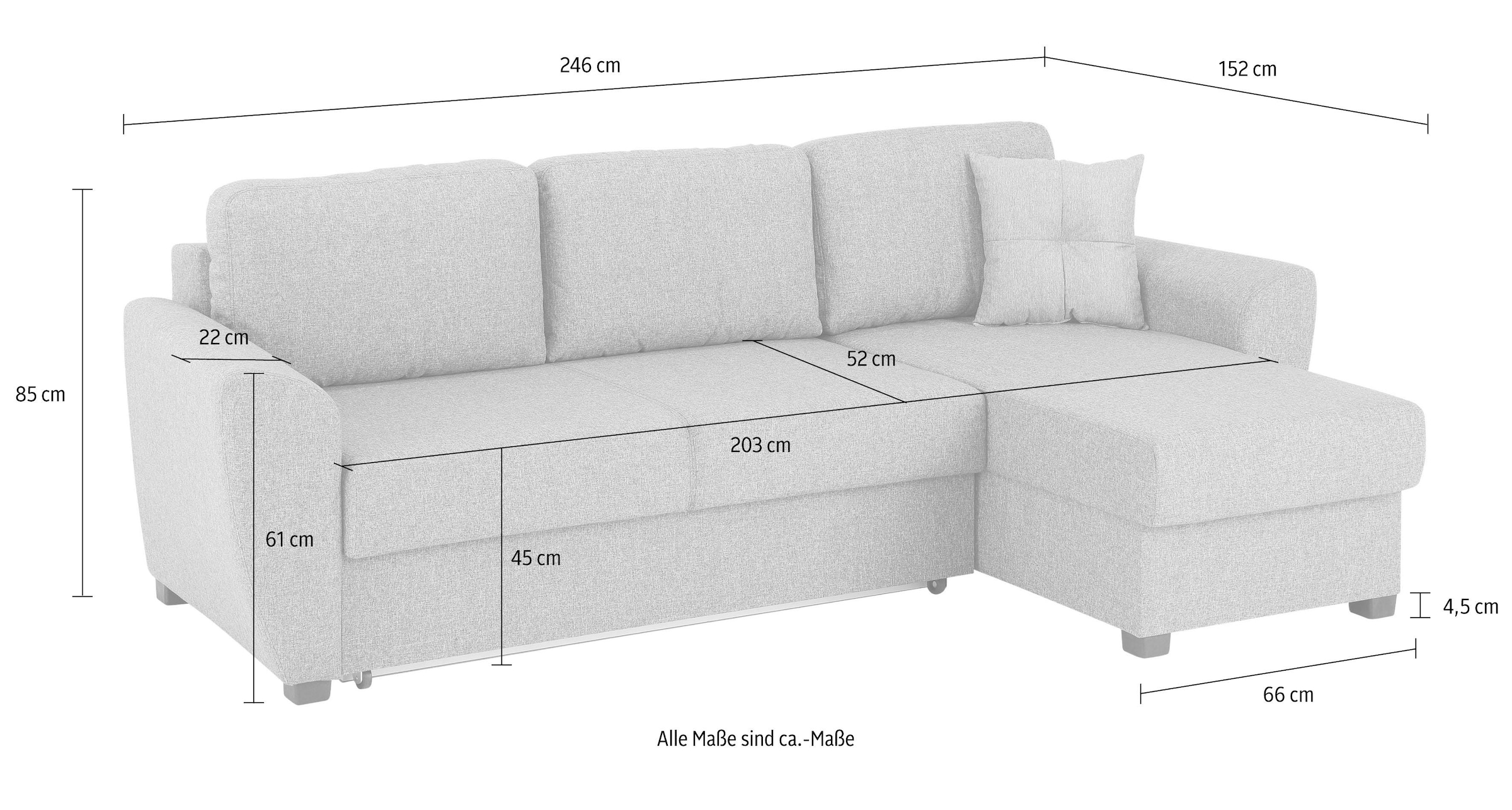 Home affaire Ecksofa »Quin L-Form«, mit Bettfunktion, Bettkasten und Zierkissen, mit Federkern