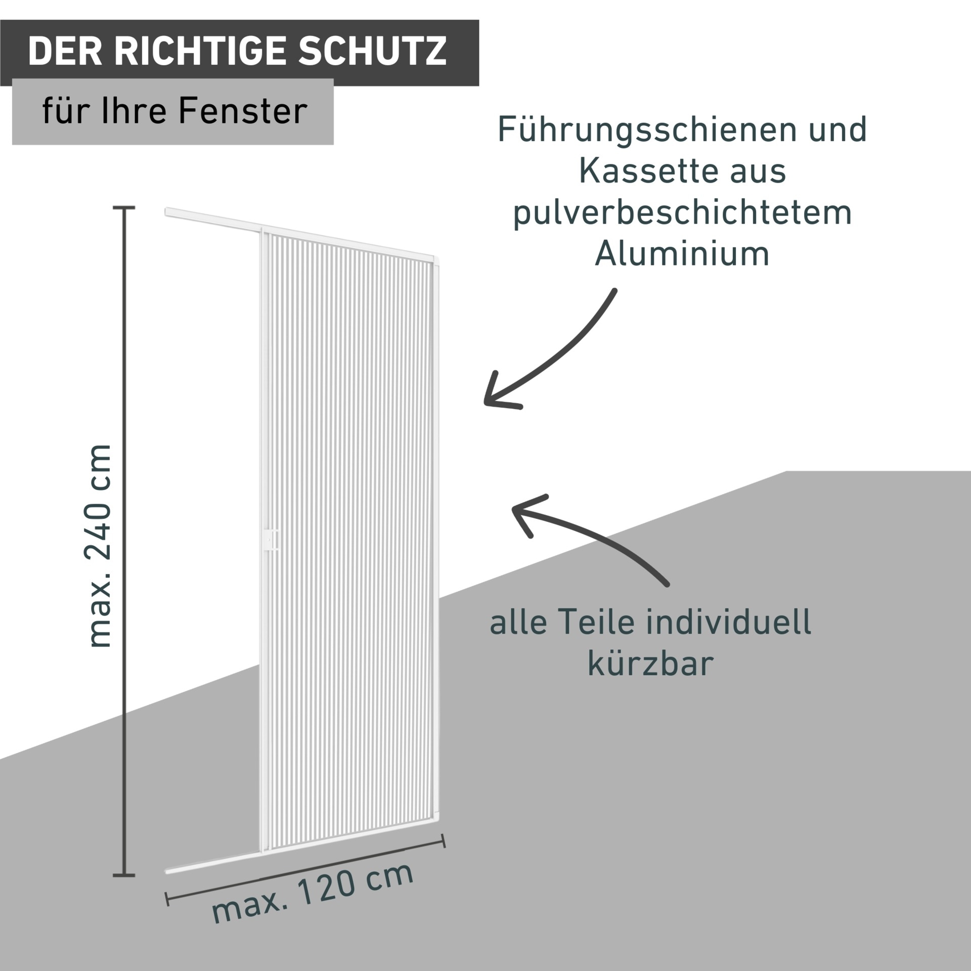 Windhager Insektenschutz-Tür »Expert für Einzeltüren mit Alurahmen, Fliegengitter Tür Plissee weiß« Plissee‑Insektenschutz für Balkon‑ und Terrassentüren, 240 x 120 cm