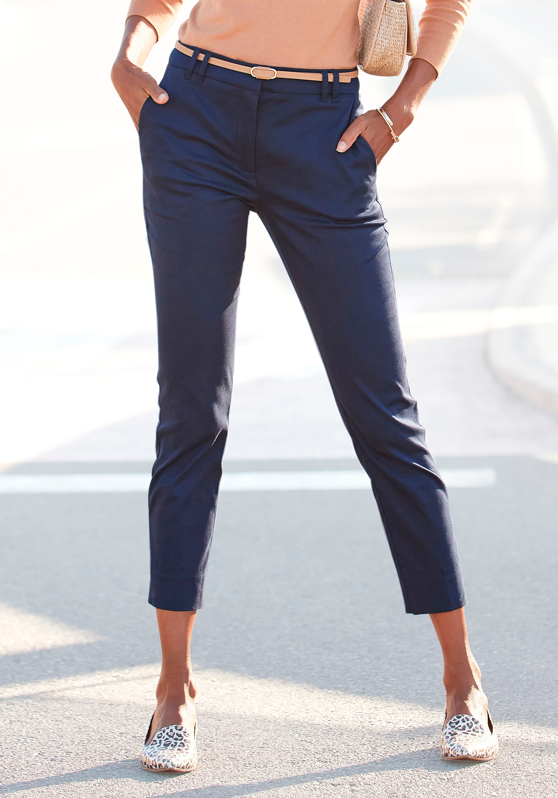 Vivance Chinohose "mit kleinem Beinschlitz" in klassischer Basic-Form, Stoffhose, Business-Look