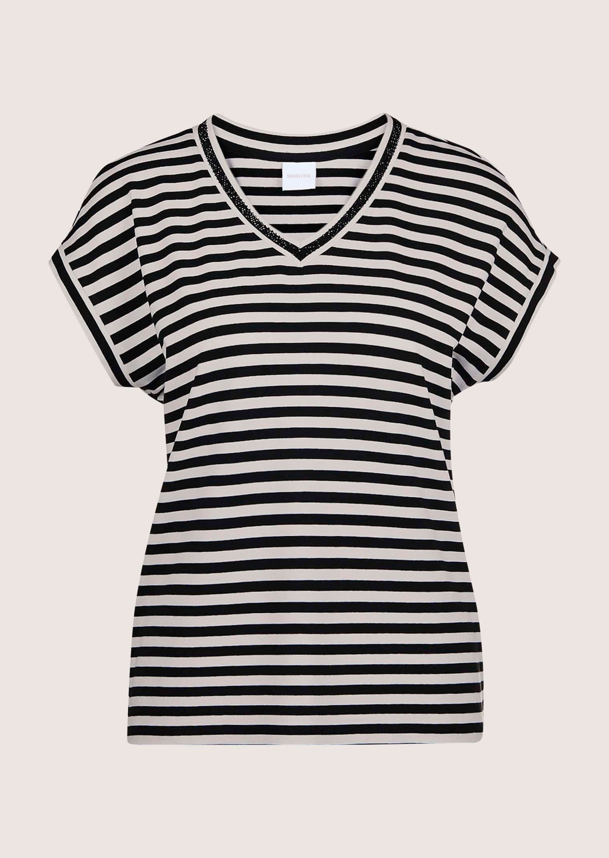 MADELEINE Kurzarmshirt "Ringelshirt V-Shirt mit Glanz-Akzent" günstig online kaufen