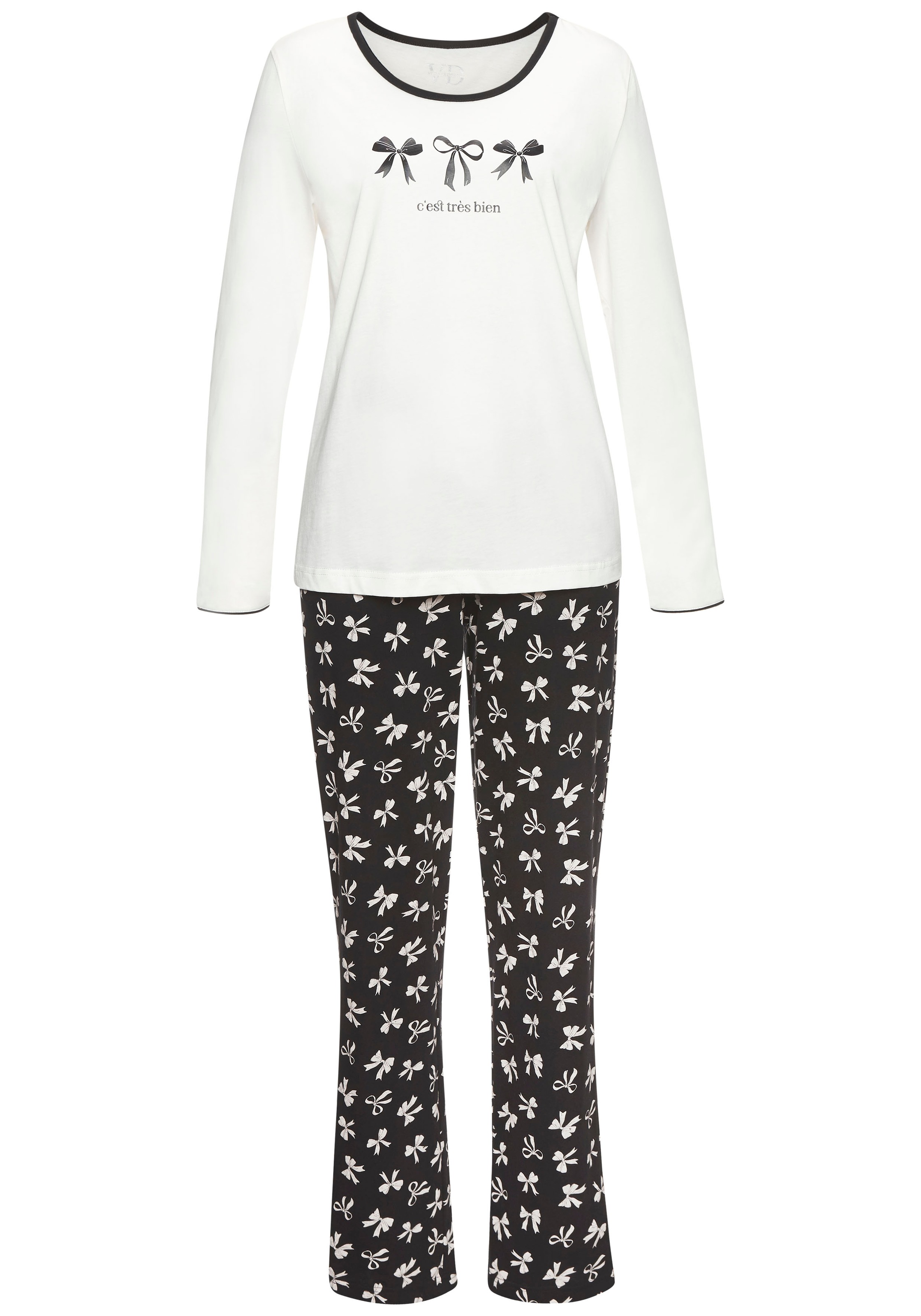 Vivance Dreams Pyjama Set, 2-teilig, 2 tlg. mit süßem Schleifenmuster günstig online kaufen