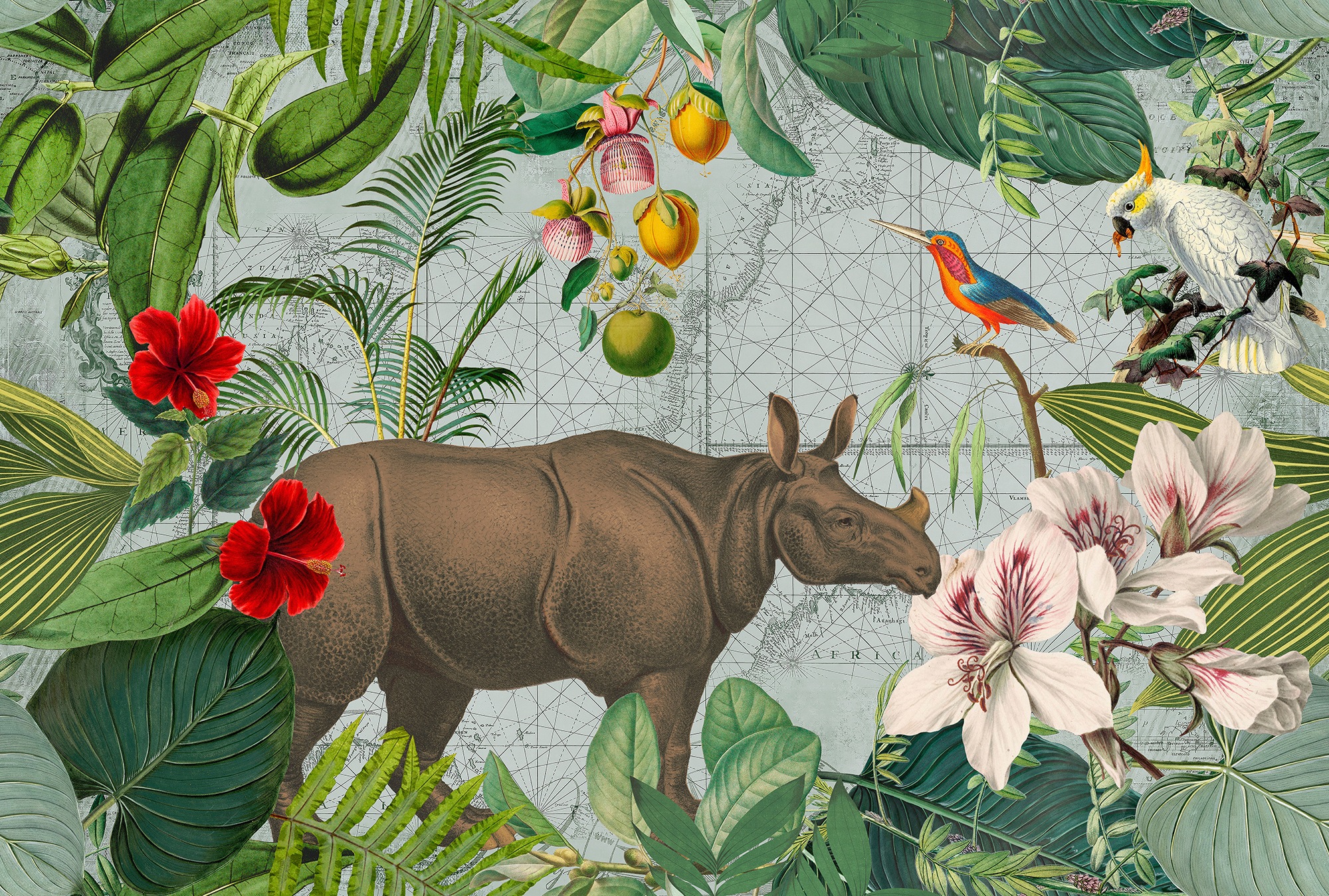 living walls Fototapete "ARTist Jungle Rhino" Vlies, Wand, Schräge