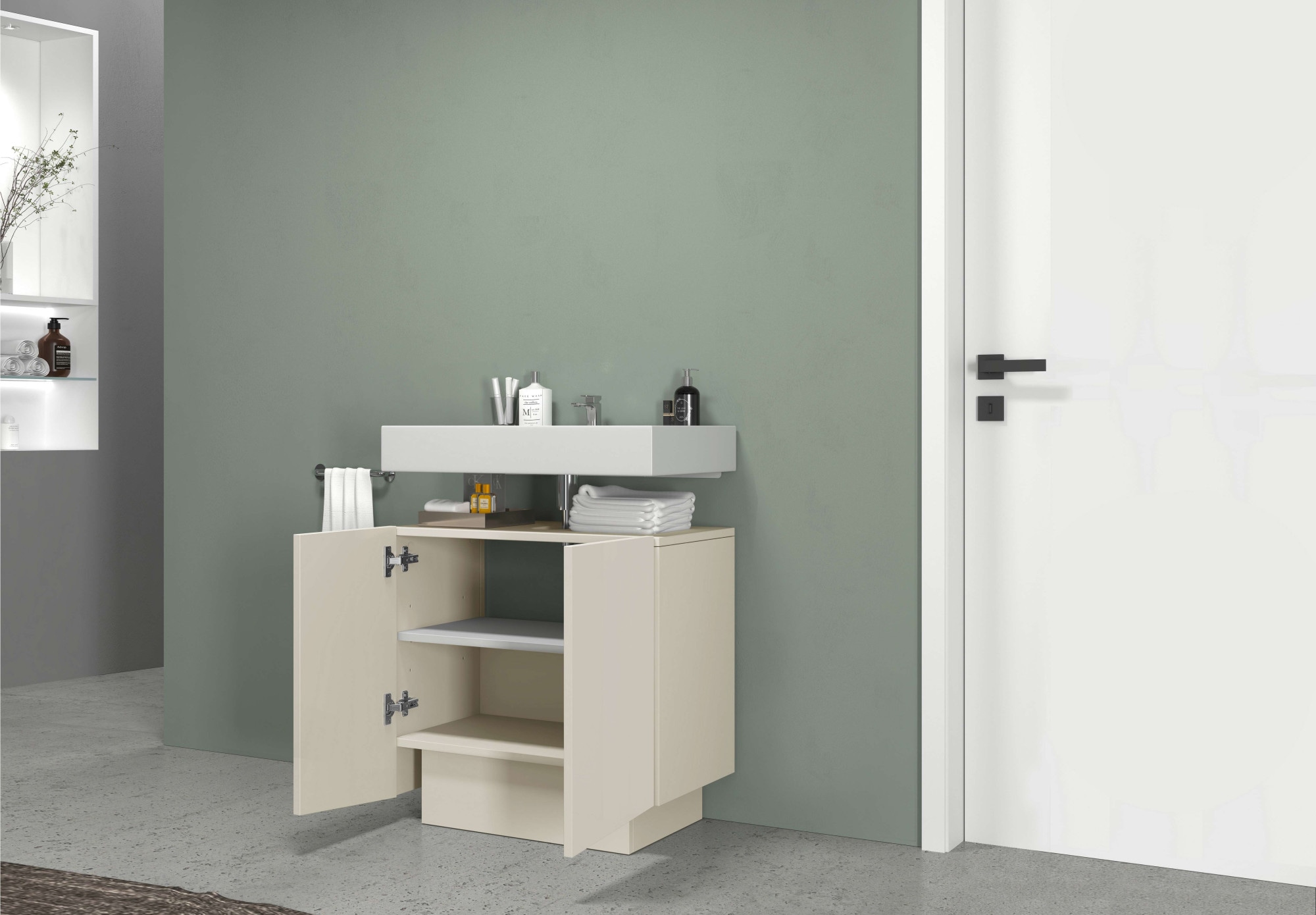 welltime Waschbeckenunterschrank »Vela,Breite 60cm, 2 Türen, 2 Fächer, mit Siphonausschnitt« 1 Stk. tlg. Waschbeckenunterschrank,Waschtisch,Design mit schrägen Türen