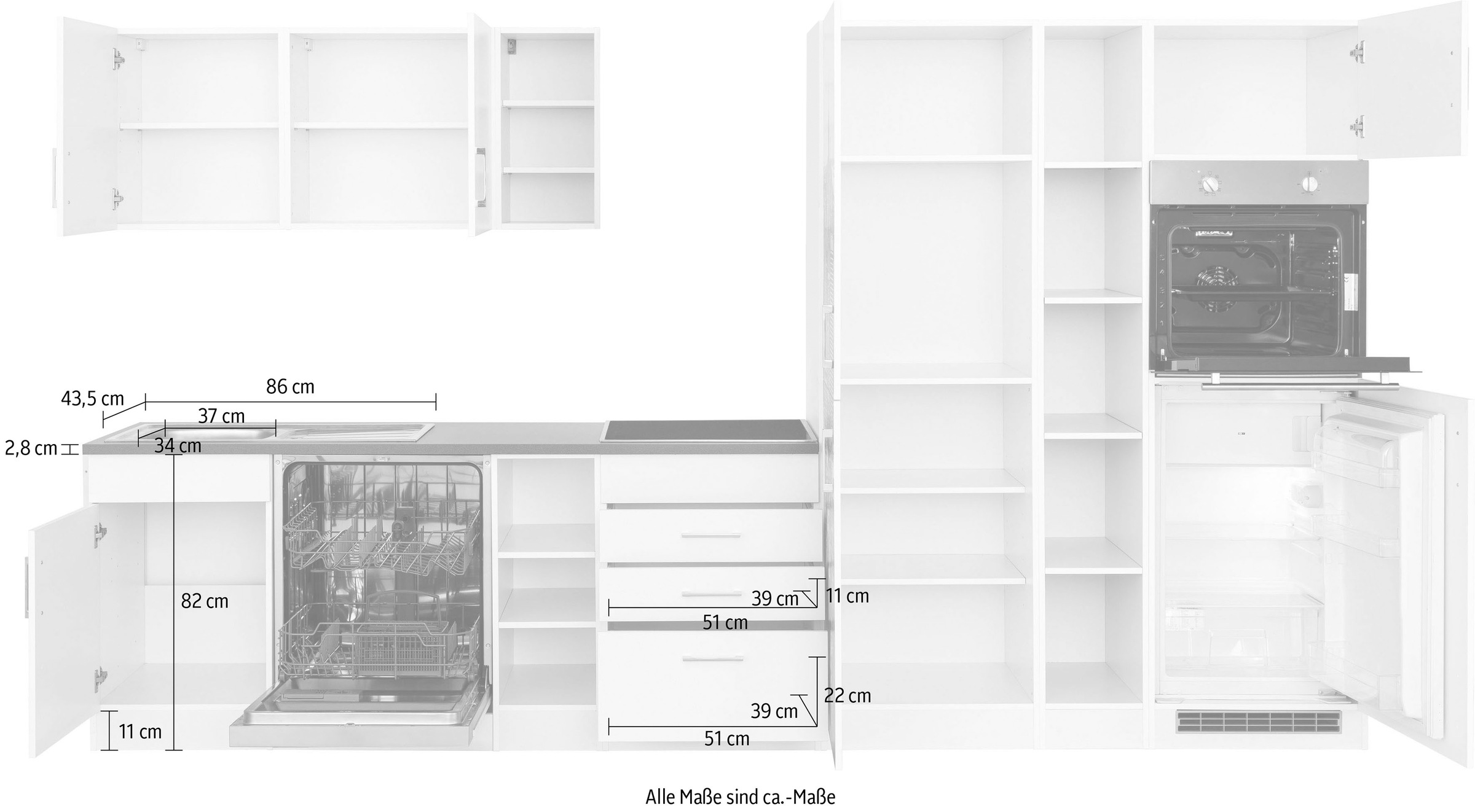 KOCHSTATION Küchenzeile »KS-Paris – Küchen mit einzigartigen Fotomotiven auf den Fronten« Breite 350 cm, wahlweise mit E-Geräten und Induktion