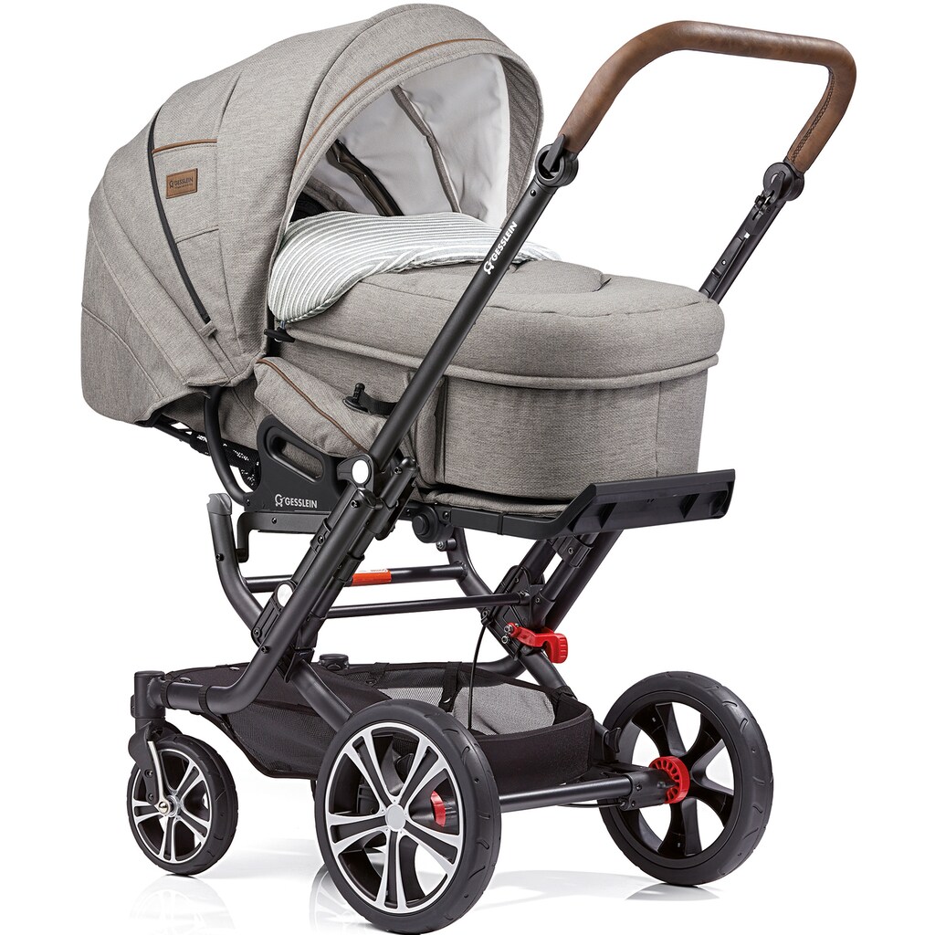 Gesslein Kombi-Kinderwagen »F6 Air+, schwarz/tabak, stein meliert/Streifen«, mit Tragetasche C2 Compact; Design & Handarbeit aus Deutschland