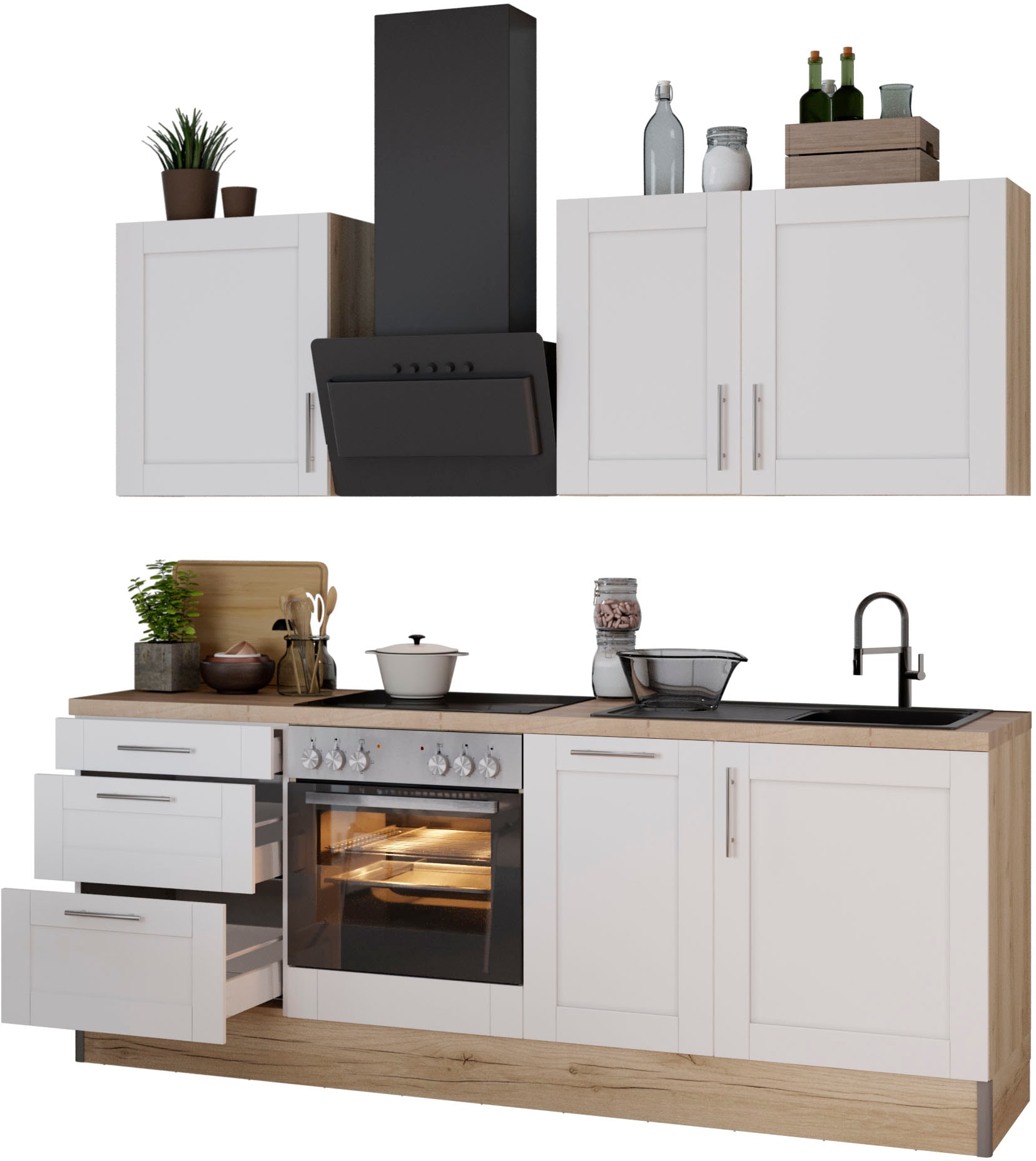 KOCHSTATION Küche "KS-Ahus", Breite 225 cm,wahlweise mit E-Geräten,MDF Fron günstig online kaufen