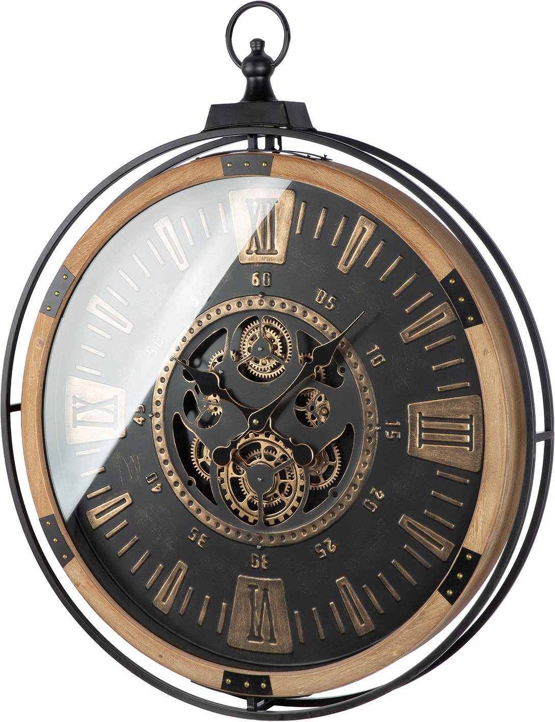 GILDE Wanduhr »Wanduhr rund Pertador schwarz« Zahnrädermotiv, Uhrwerk, Wohnzimmer, Büro, Industrial, Dekoration