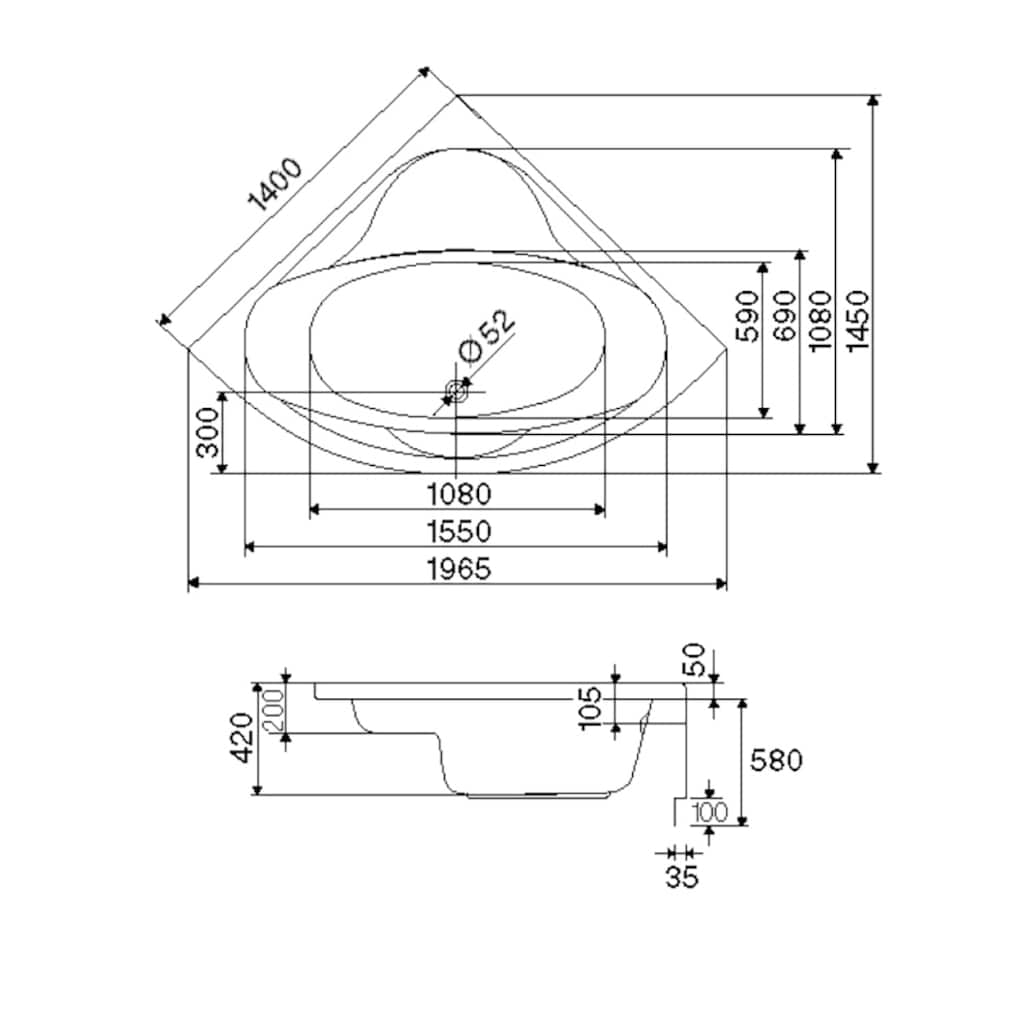 OTTOFOND Whirlpool-Badewanne »Sara«, (Komplett-Set, 1 tlg.)