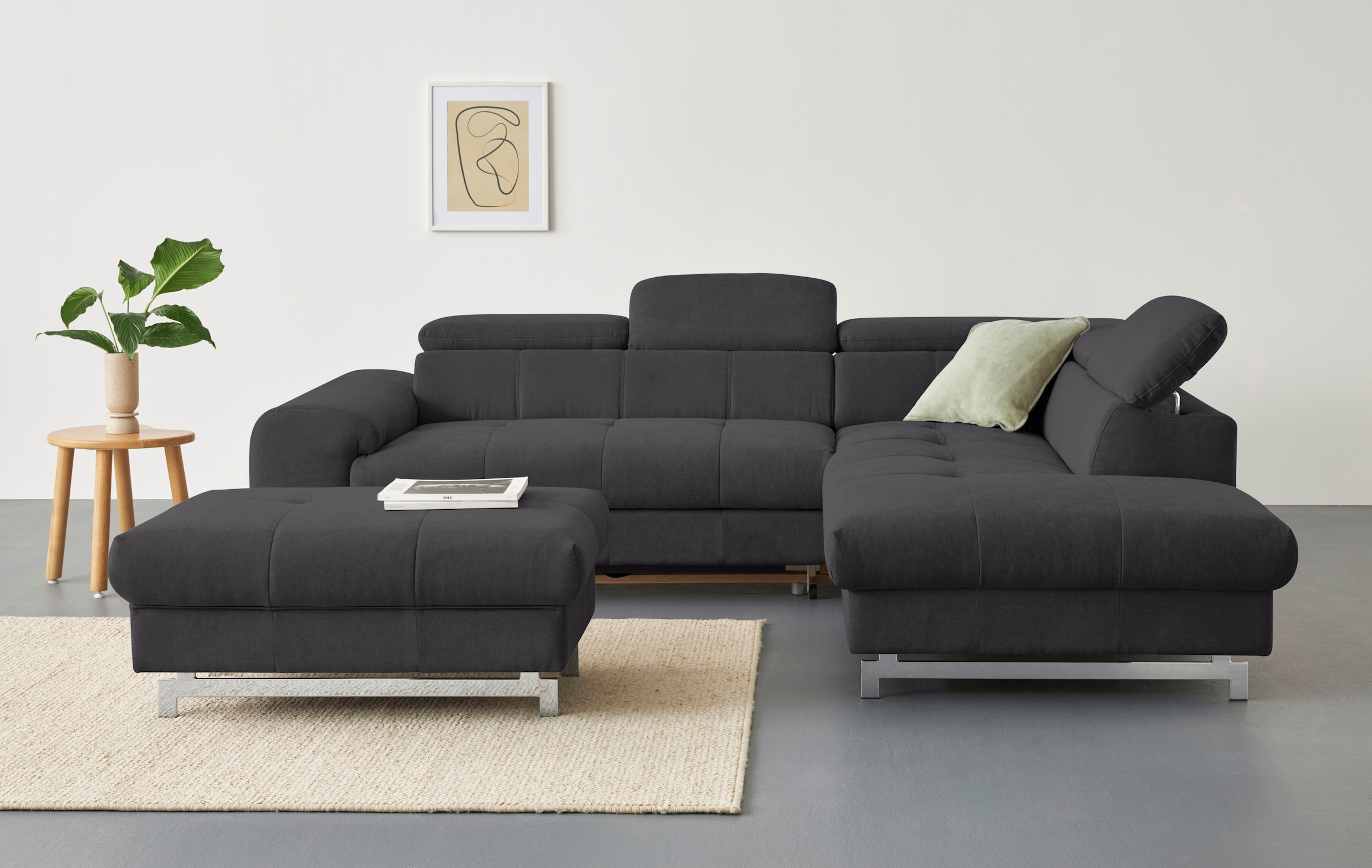 COTTA Ecksofa »Chef L-Form«, mit Kopfteilverstellung, edle Metallkufen, wahlweise mit Bettfunktion
