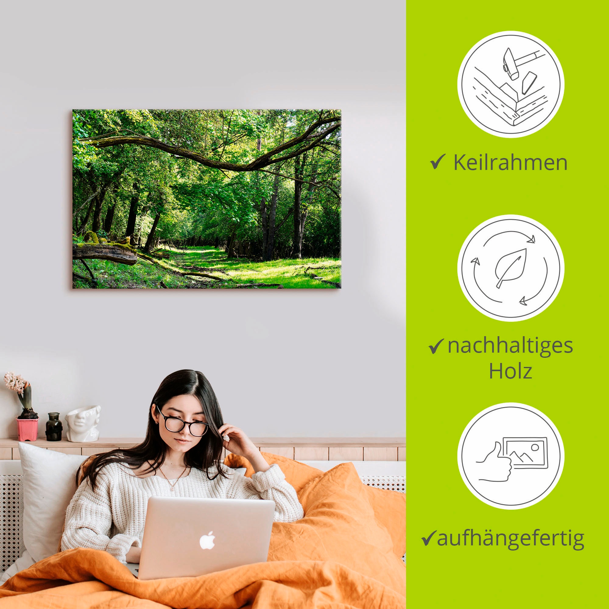 Artland Wandbild »Auf grünem Weg durch den grünen Wald«, Wald, (1 St.), als Alubild, Outdoorbild, Leinwandbild, Poster in verschied. Größen
