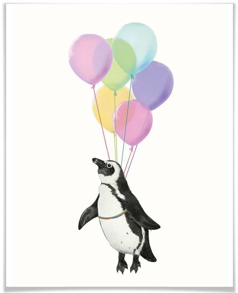 Poster »Pinguin Luftballon«, Tiere, (1 St.), Poster ohne Bilderrahmen