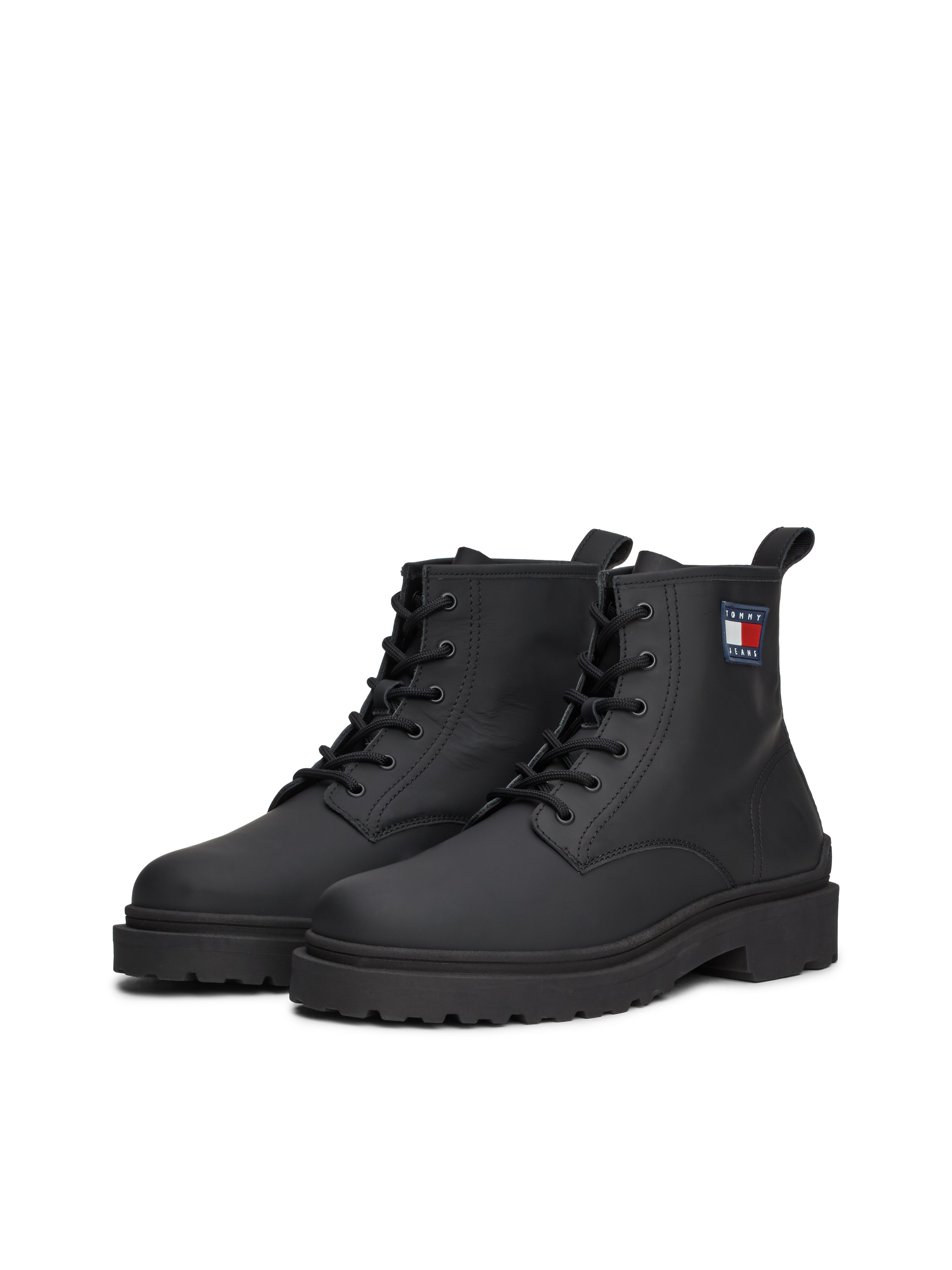 Tommy Jeans Schnürboots »TJM LEATHER LACE UP BOOT«, Blockabsatz, Schnürstiefelette mit seitlicher Logoflag