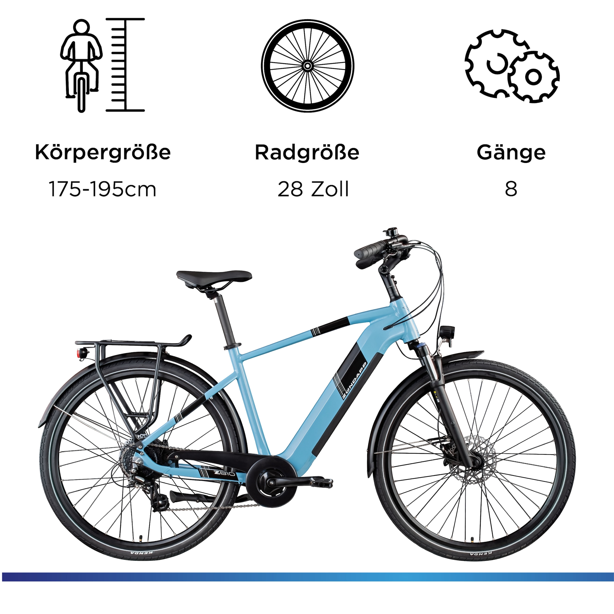 Zündapp »Z810« 8 Gang Shimano Altus RD-M310 Schaltwerk Kettenschaltung Heckmotor 250 W Pedelec, Elektrofahrrad für Damen und Herren