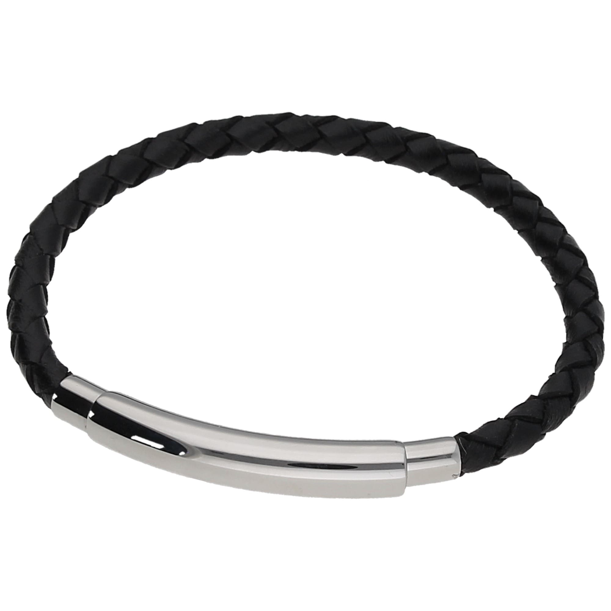 Armband »mit schwarzem Leder geflochten, Edelstahl«