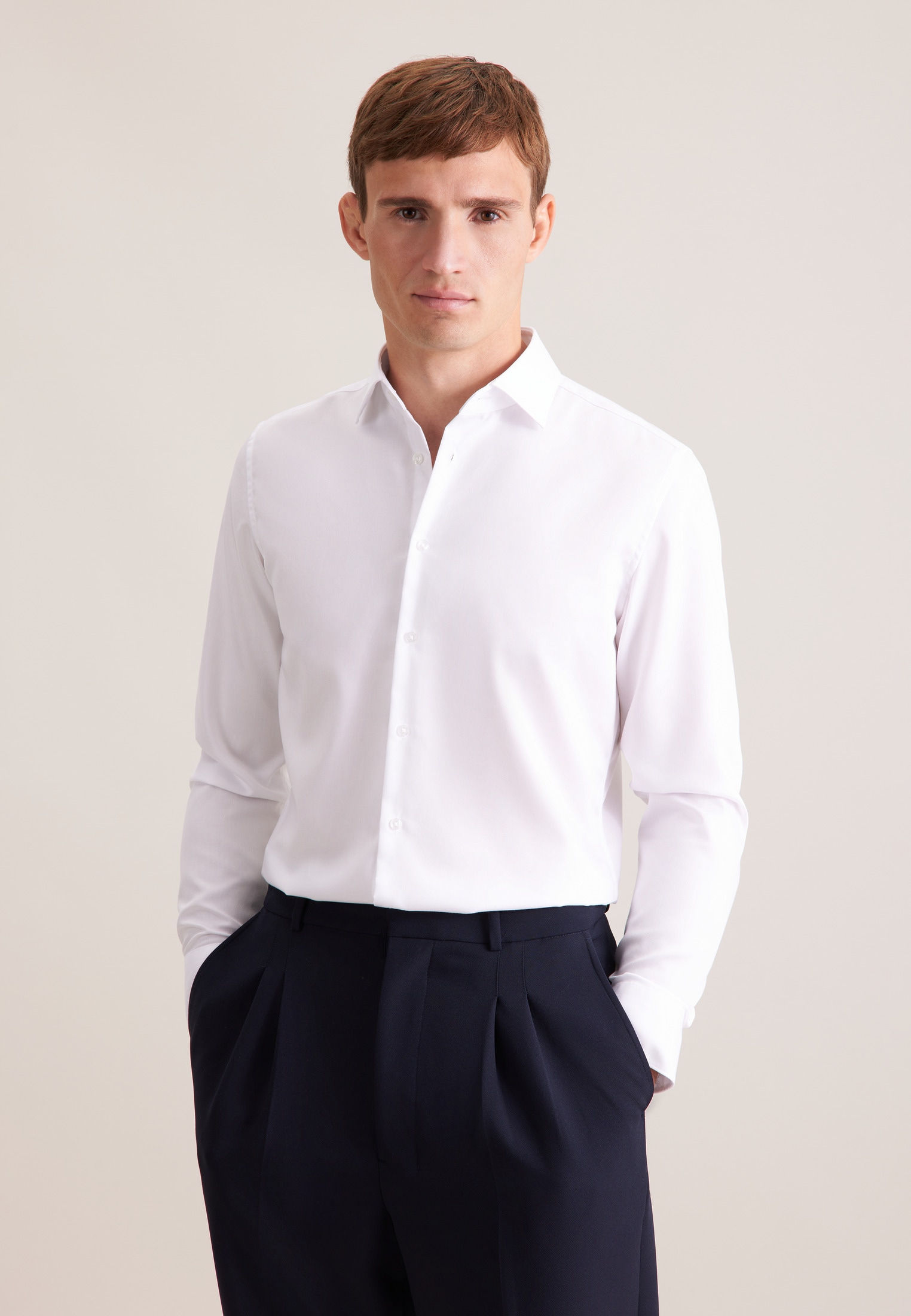 Businesshemd SEIDENSTICKER "Schwarze Rose", Herren, Gr. L (42), verlängerte Ärmellängen, weiß, 100% Baumwolle, unifarben, slim fit, 2-Knopf-Manschette, Hemden, Slim 1/1 Extra lang Kentkragen Uni