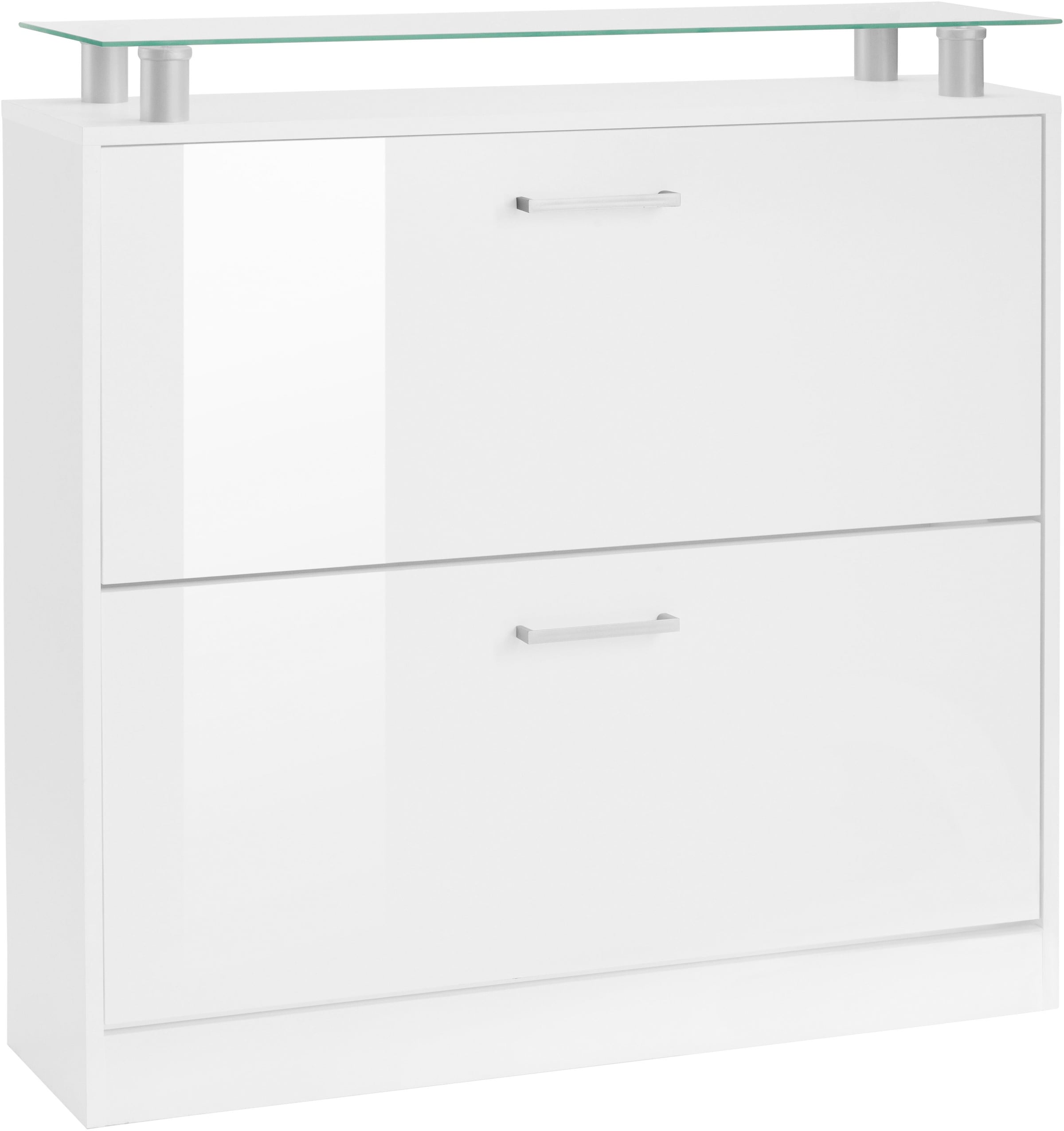 borchardt Möbel 1100000002199 "Finn, Schuhregal, Schuhkipper für 12-16 Paar Schuhe" Breite 89 cm, mit Glasablage