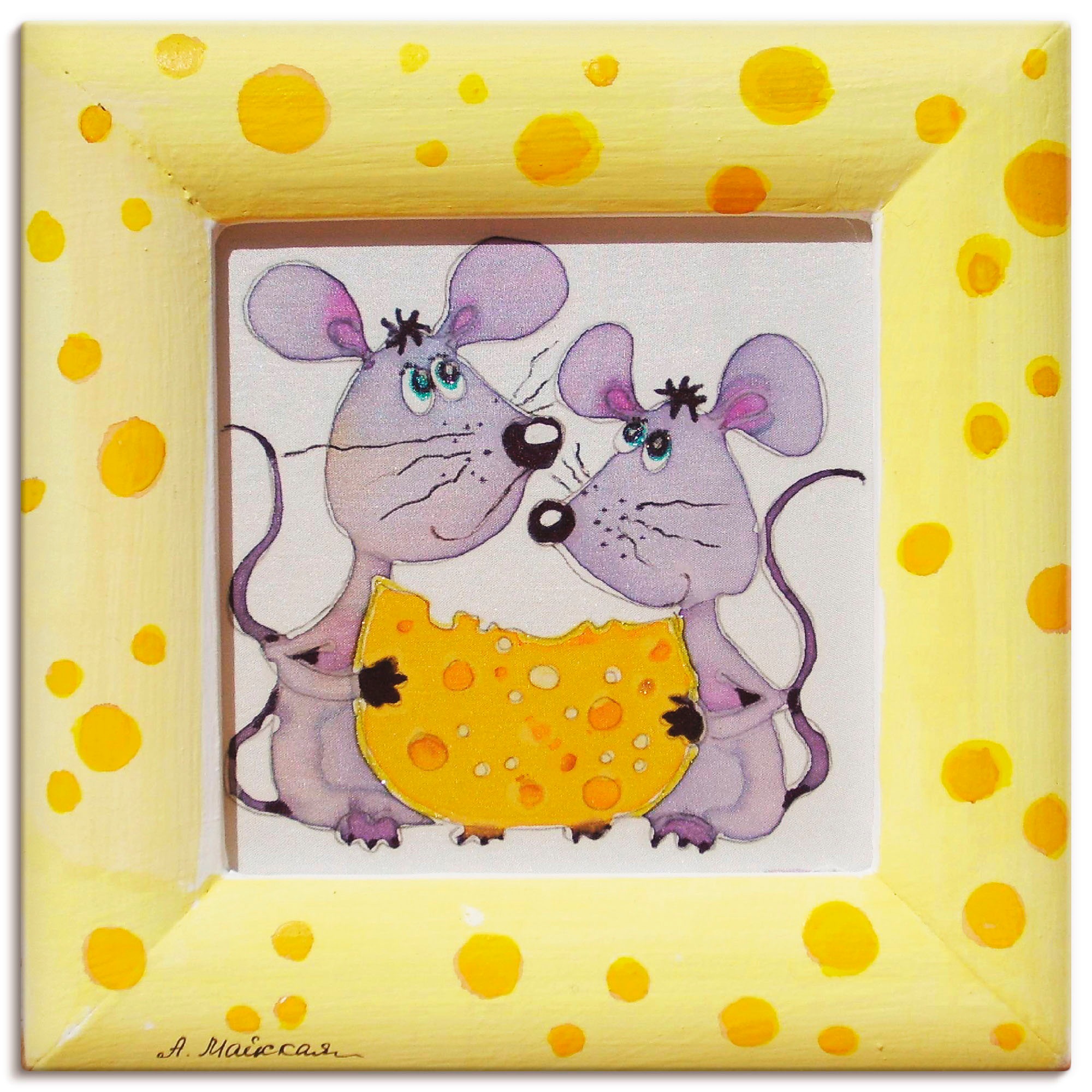 Artland Leinwandbild "Mäuse mit Käse", Tiere, (1 St.), auf Keilrahmen gespannt
