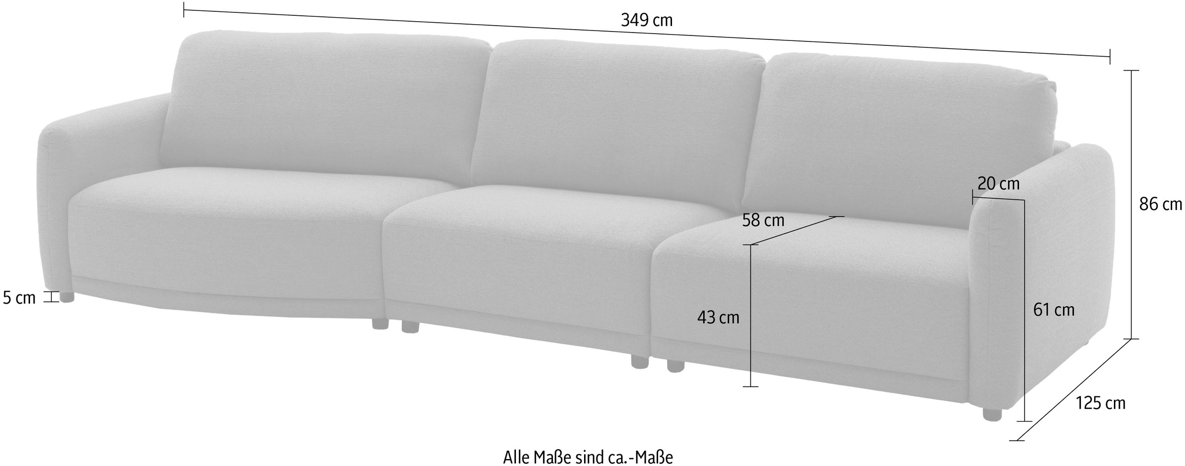 SCHÖNER WOHNEN-Kollektion 3-Sitzer »Wonder, Modernes Design mit sanfter Rundung« Organische Form, Kammerkissen-Komfort & XXL-Maße