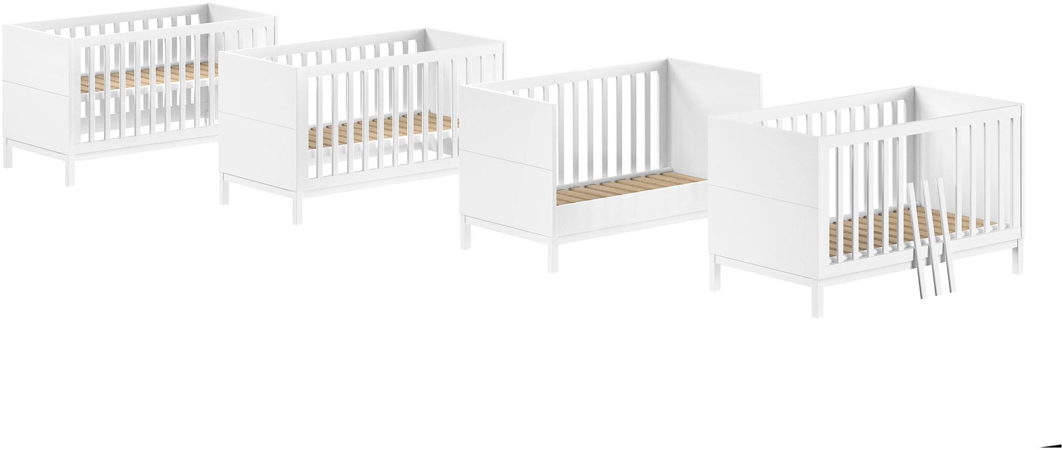 Vipack Babybett »in gradlinigem Design, standfest gebaut, pflegeleichte Oberfläche«, 70x140 cm mit 3 Schlupfsprossen, umbaubar zum Juniorbett weiß lackiert