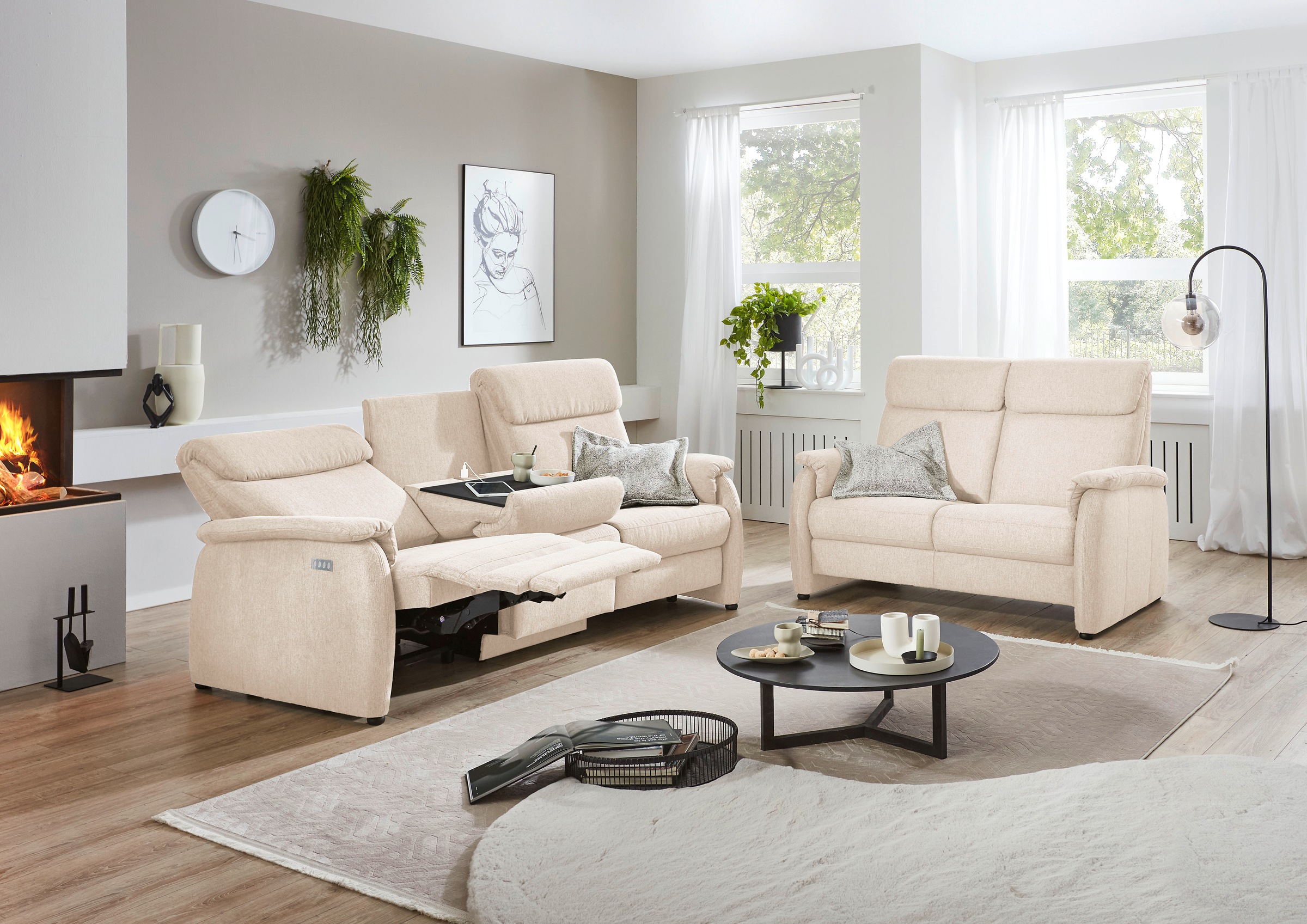Home affaire Polstergarnitur »Turin, 2,5- & 3-Sitzer mit elektrischer Relaxfunktion« Set, 4 tlg. tlg. inkl. Tisch, USB & Steckdose, Federkern & pflegeleichtem Bezug