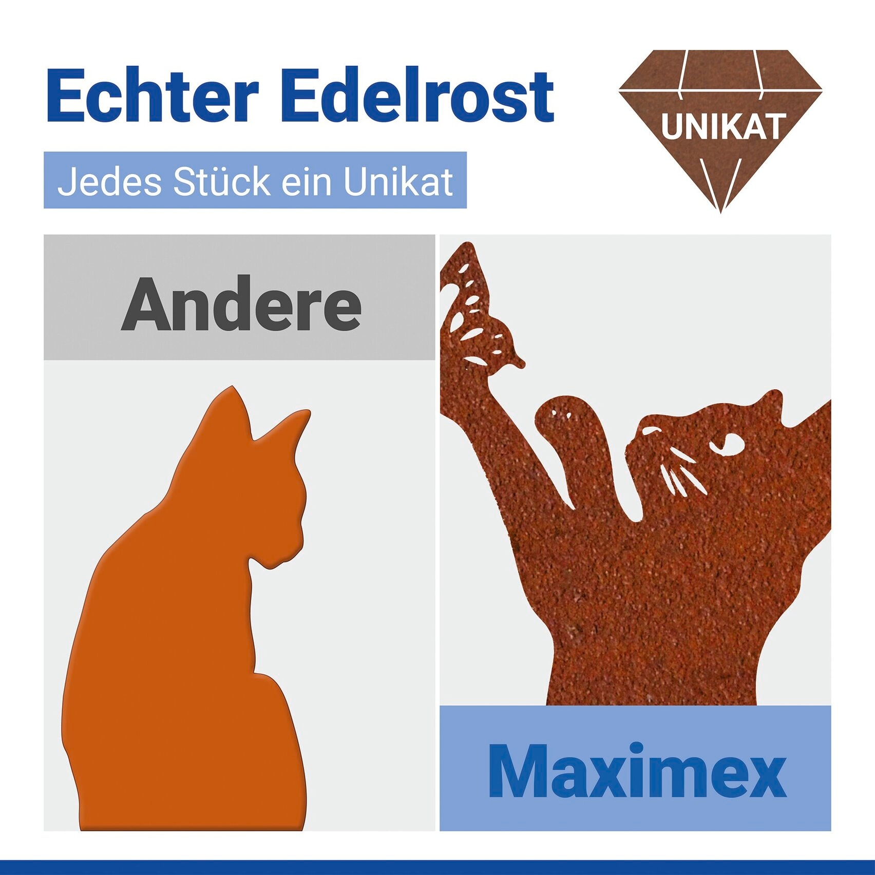 Maximex Gartenstecker »Katze & Schmetterling« Gartendekoration, wetterbeständig, Edelrost-Effekt mit feiner Patina