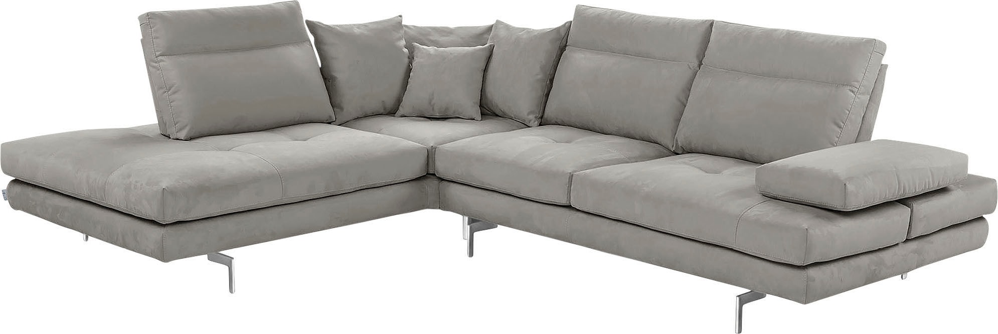 CALIA ITALIA Ecksofa "Toby Wing, B/T: 288/232 cm, Designsofa mit hohem Sitzkomfort, L-Form" Sitztiefenverstell.,wahlw. mit Kissen-Set, Füße chrom glänzend