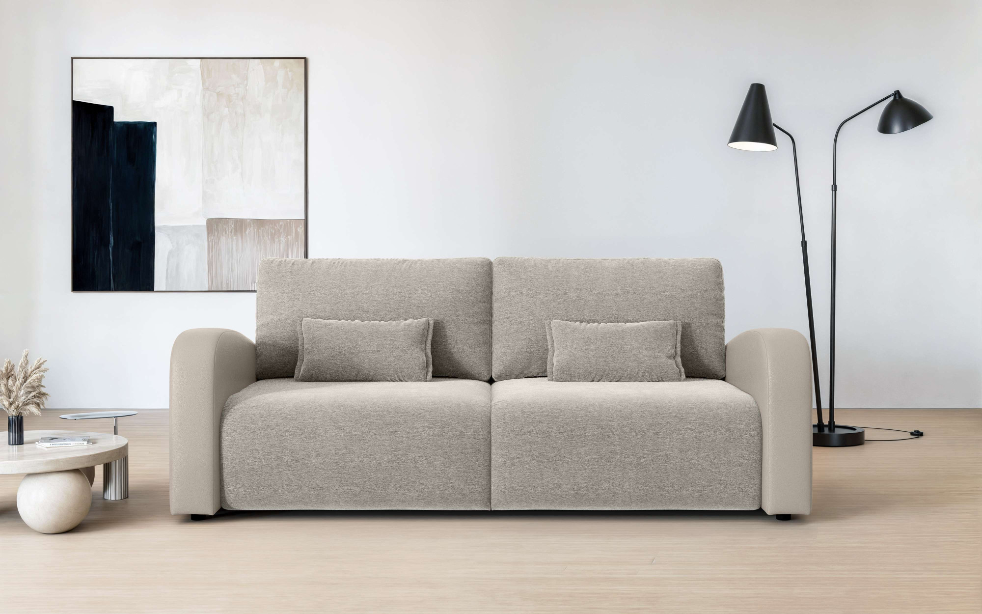 OTTO home 3-Sitzer "JIGGS wahlweise Schlafsofa mit Bettkasten, Maße B/H/T: 228/96/110 cm" Sofa mit Wellenunterfederung, enthält 2 Rückenkissen und 2 Zierkissen